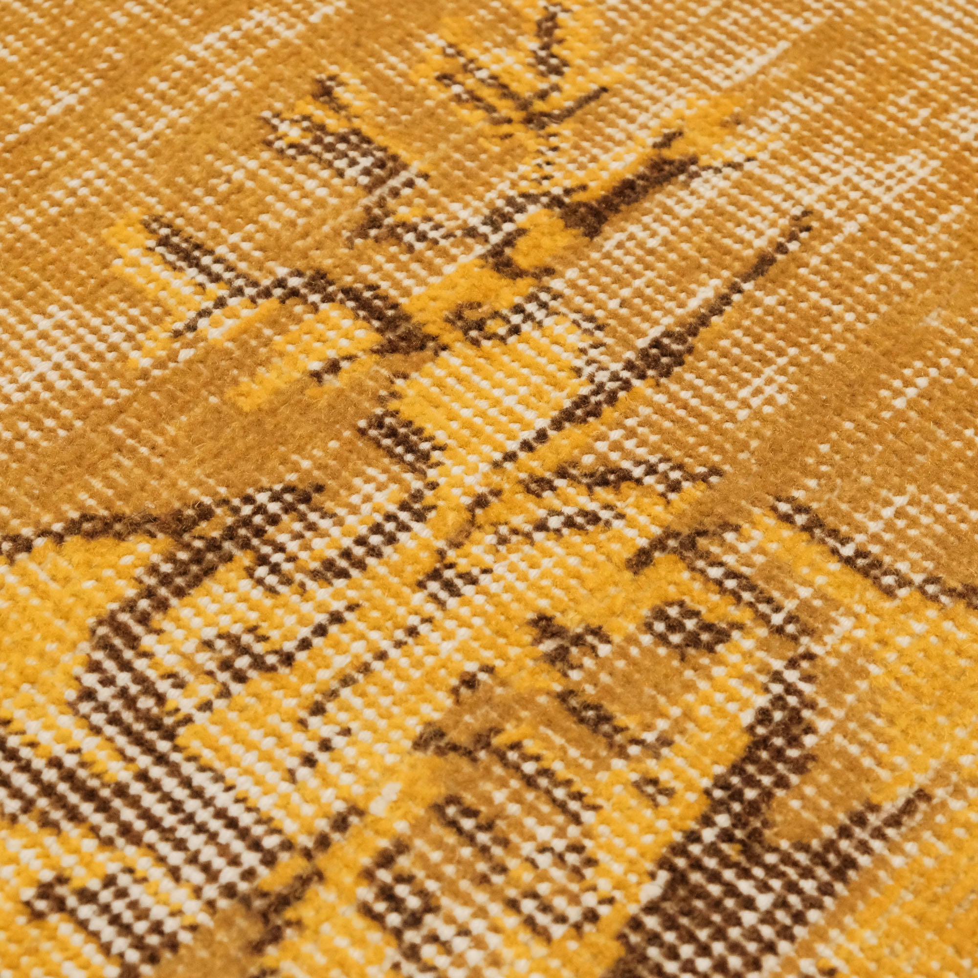 Hand Woven Classic Vintage Patterned Yellow Wool Carpet