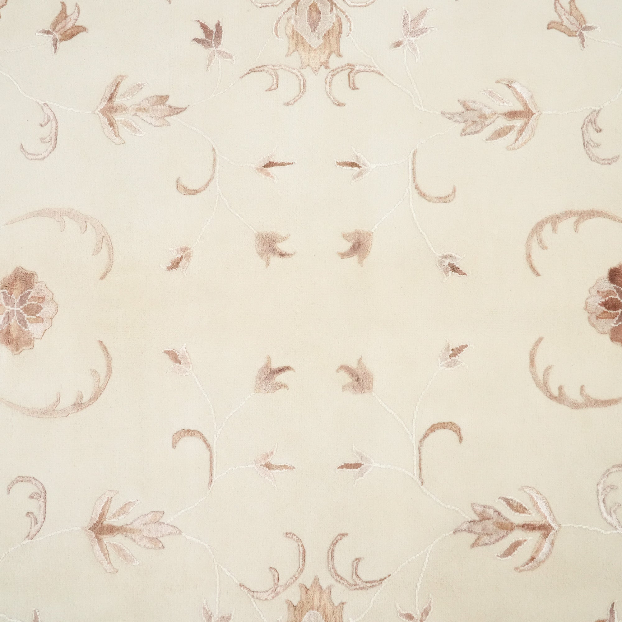 Classic Wool Carpet with Hand-Woven Cream Frame Pattern