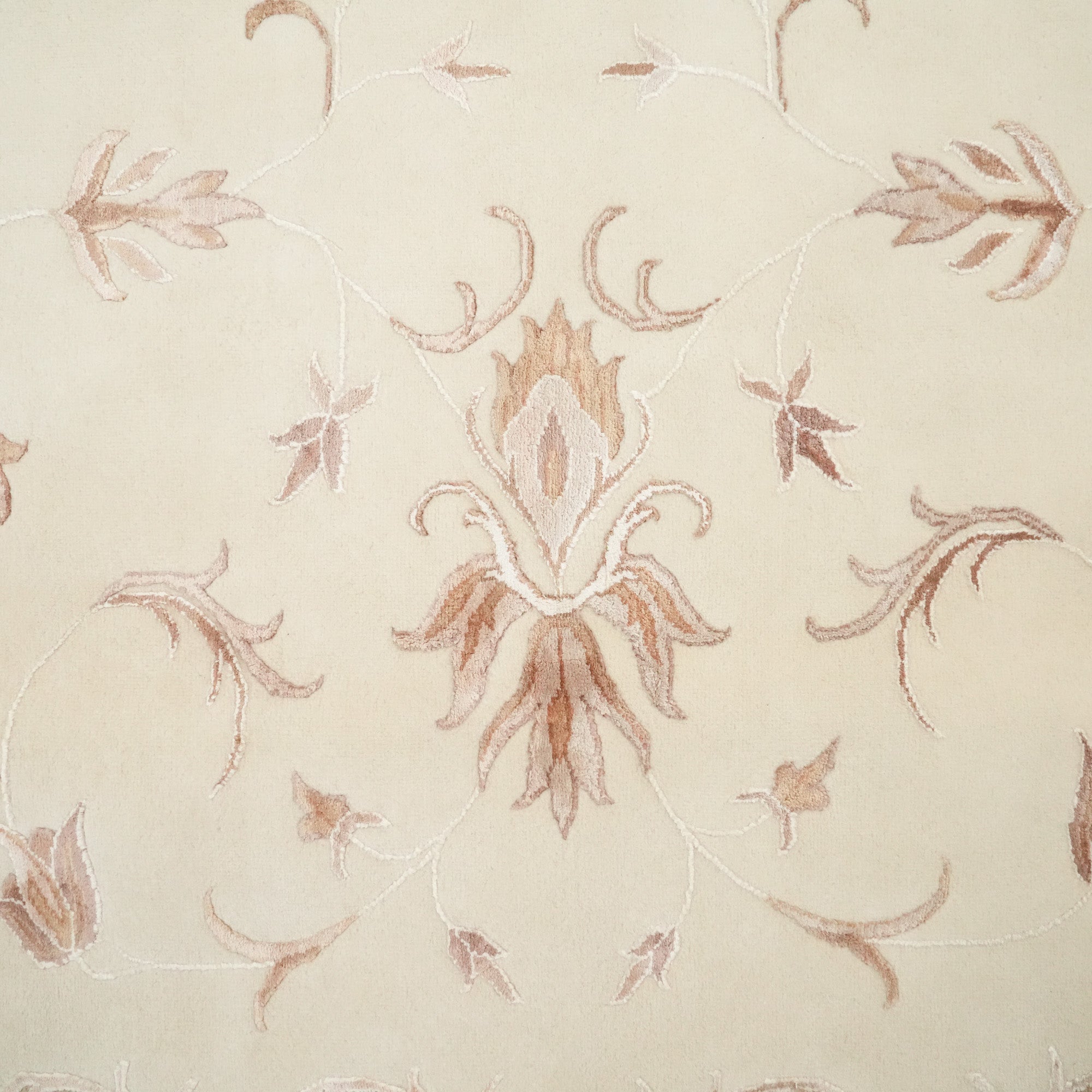 Classic Wool Carpet with Hand-Woven Cream Frame Pattern