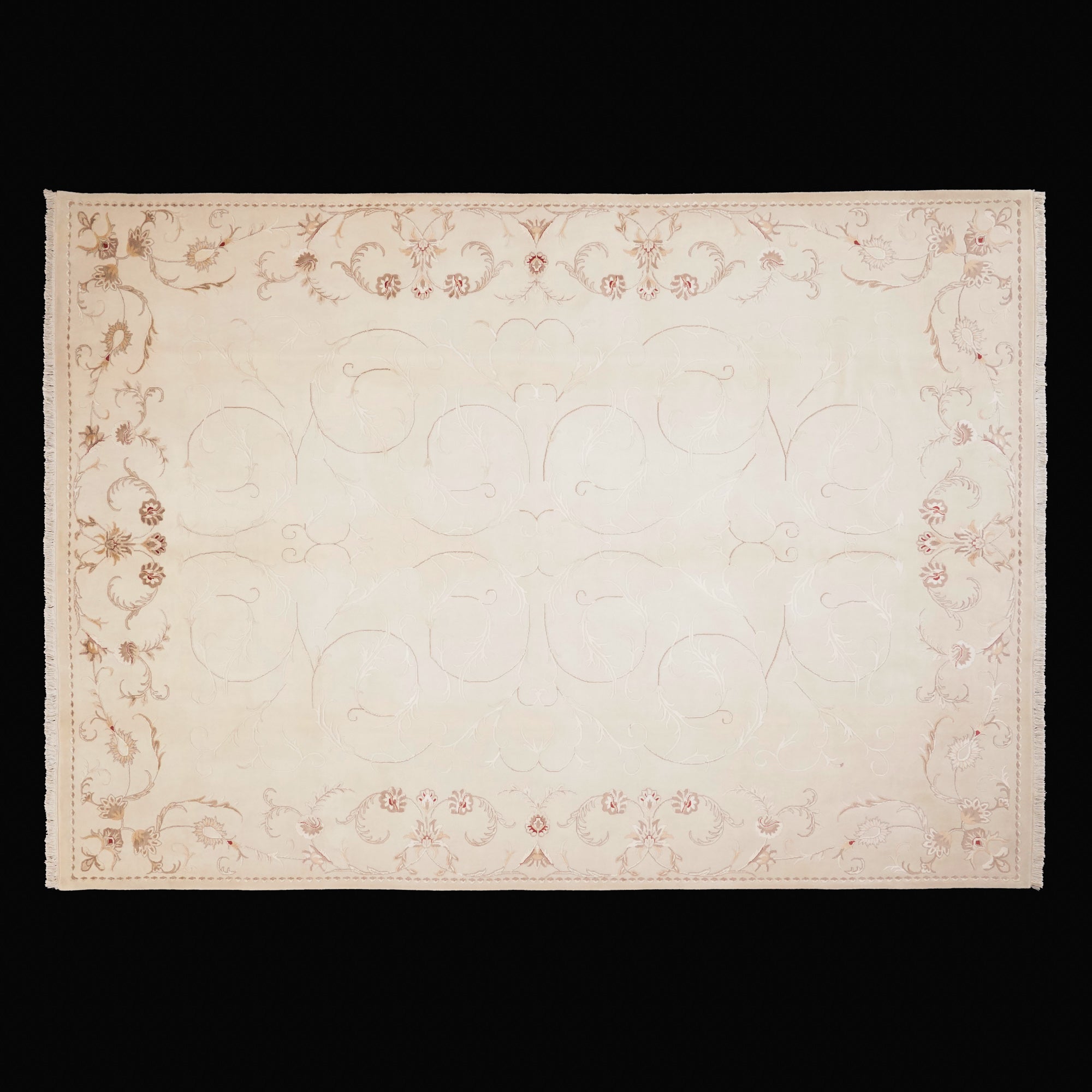 Hand Woven Cream Flower Patterned Classic Wool Carpet