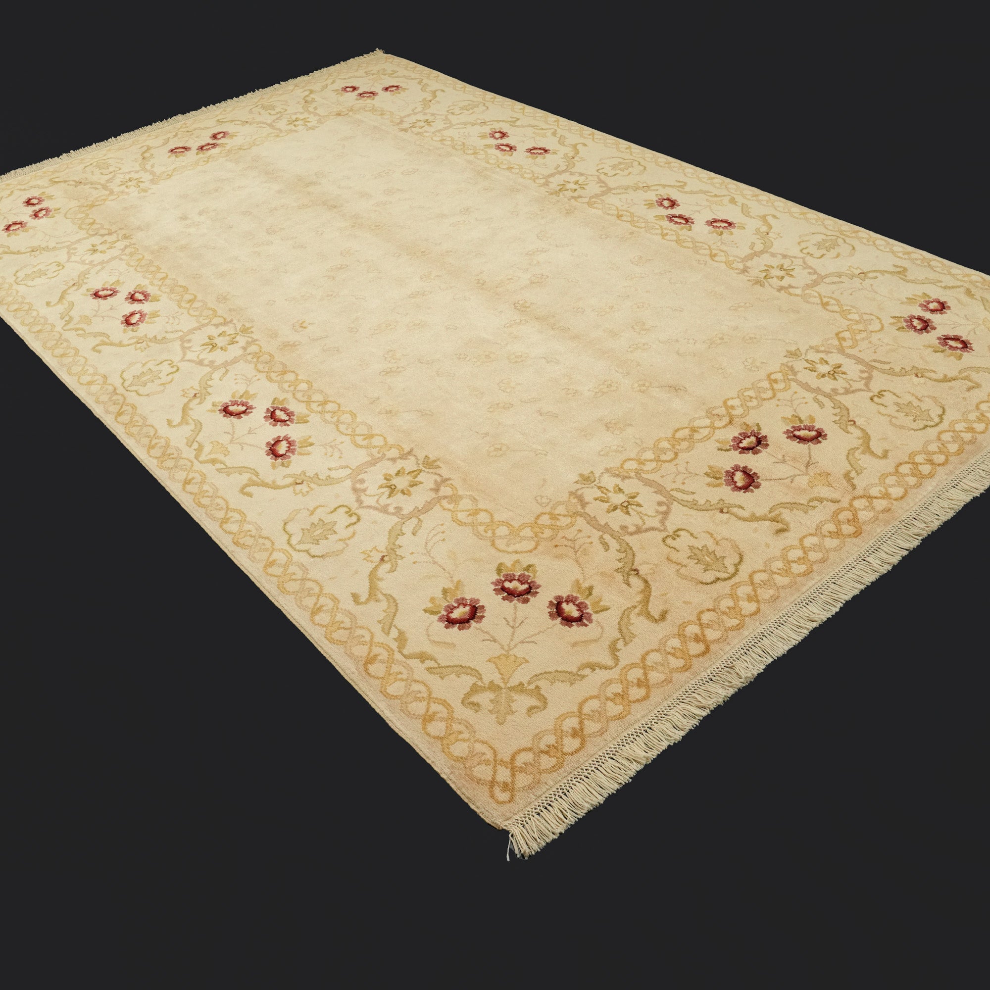 Hand Woven Cream Floral Patterned Wool Carpet