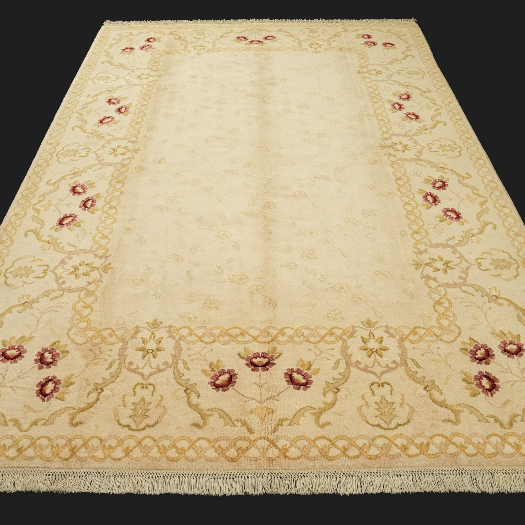Hand Woven Cream Floral Patterned Wool Carpet