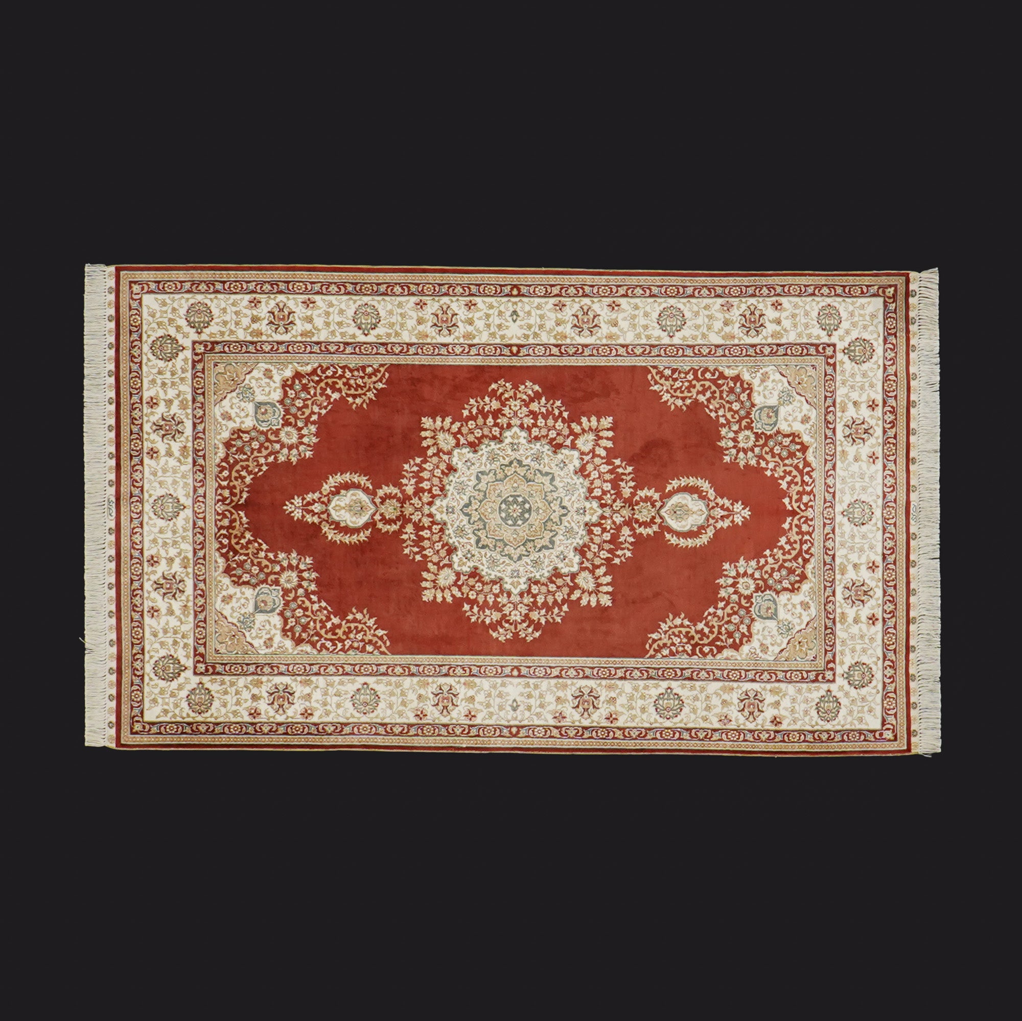 Handwoven Medallion Patterned Silk Red Rug