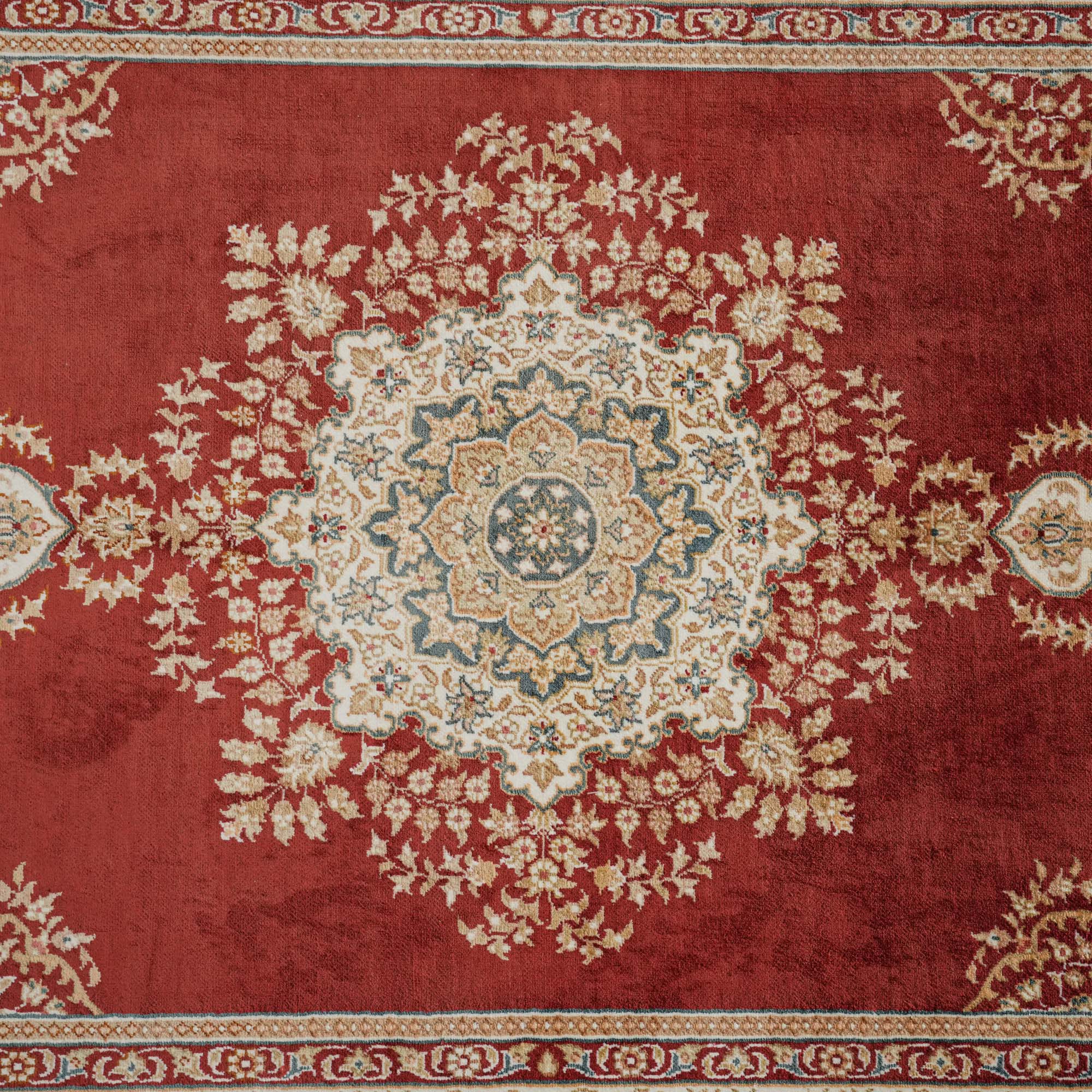 Handwoven Medallion Patterned Silk Red Rug