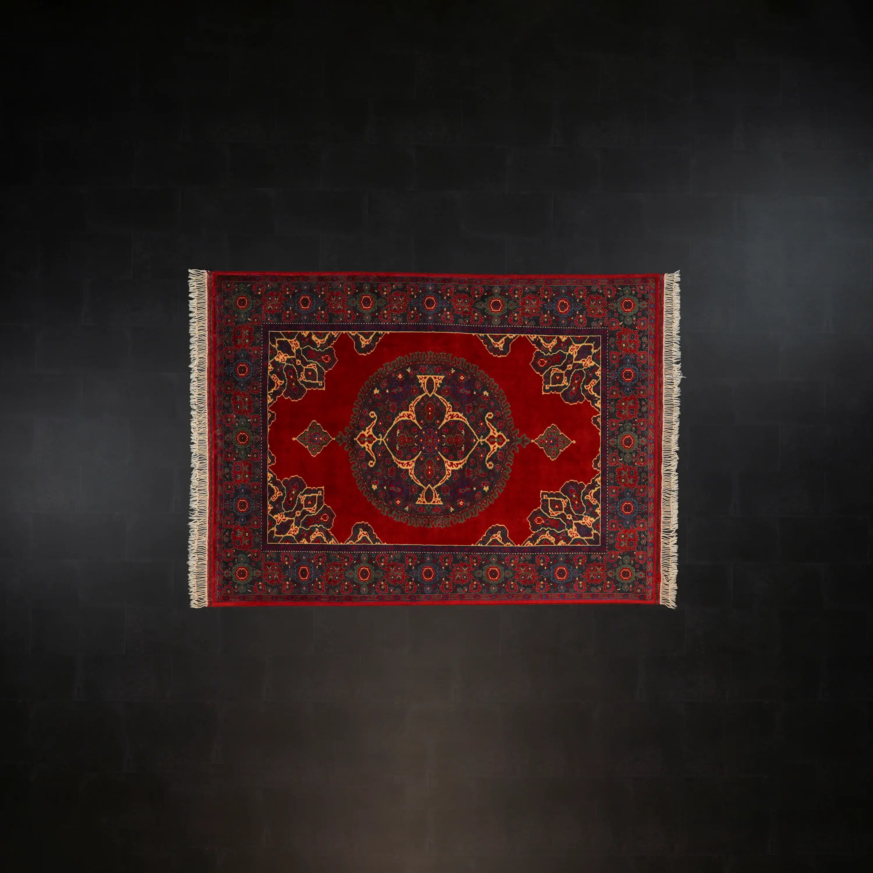 El Dokuma Madalyon Uşak Desenli Özel İmalat Kök Boyalı Yün Halı