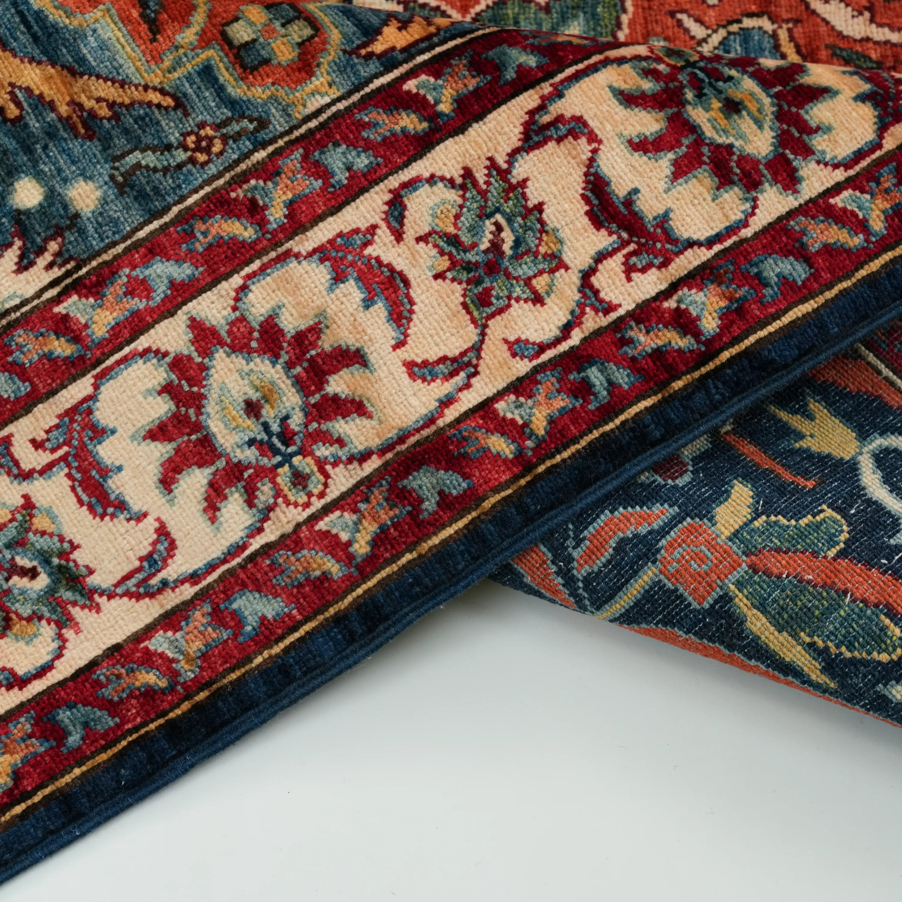 Handwoven Medallion Uşak Patterned Wool Navy Blue Rug