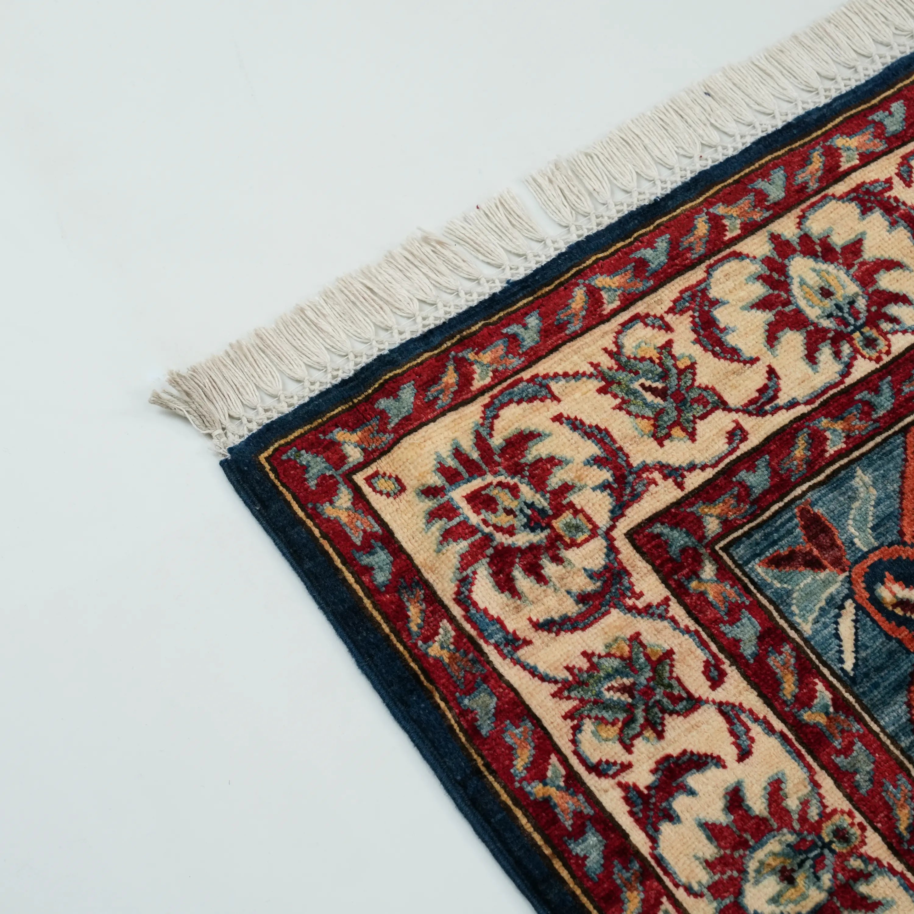 Handwoven Medallion Uşak Patterned Wool Navy Blue Rug