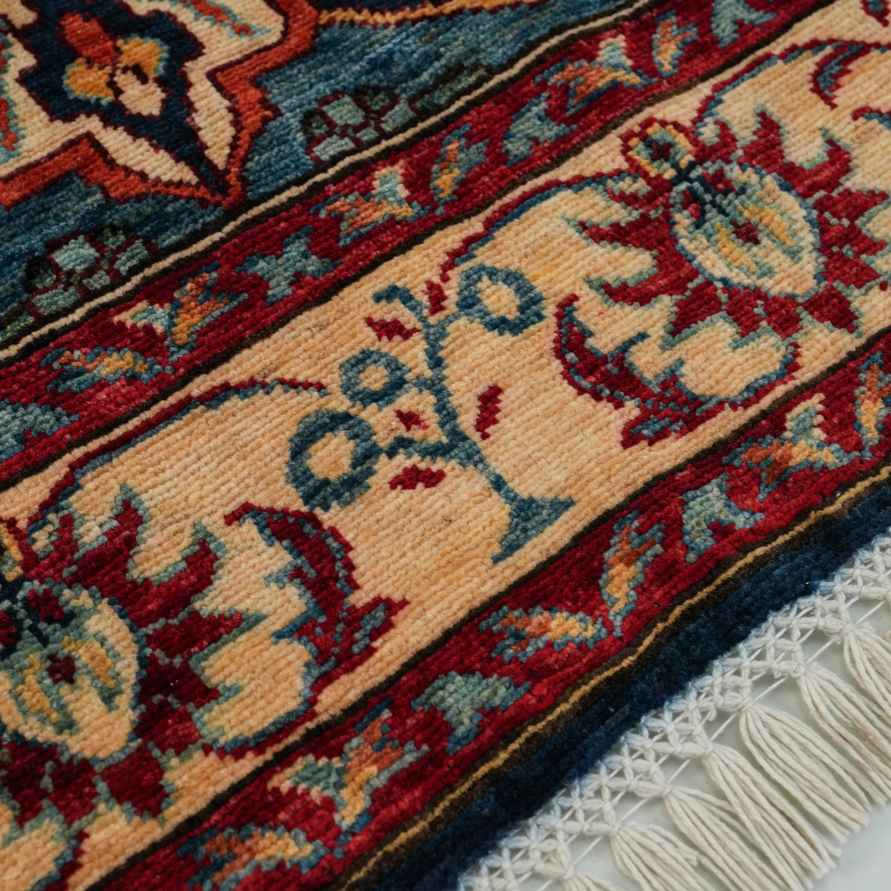 Handwoven Medallion Uşak Patterned Wool Navy Blue Rug