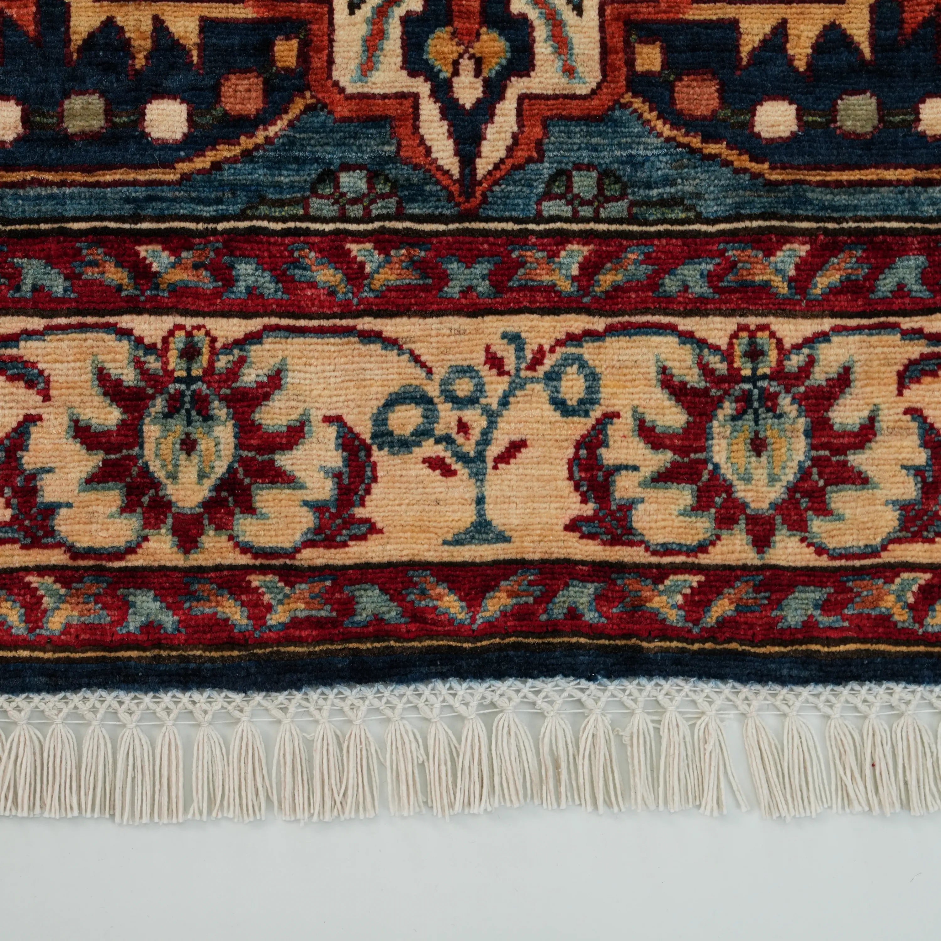 Handwoven Medallion Uşak Patterned Wool Navy Blue Rug