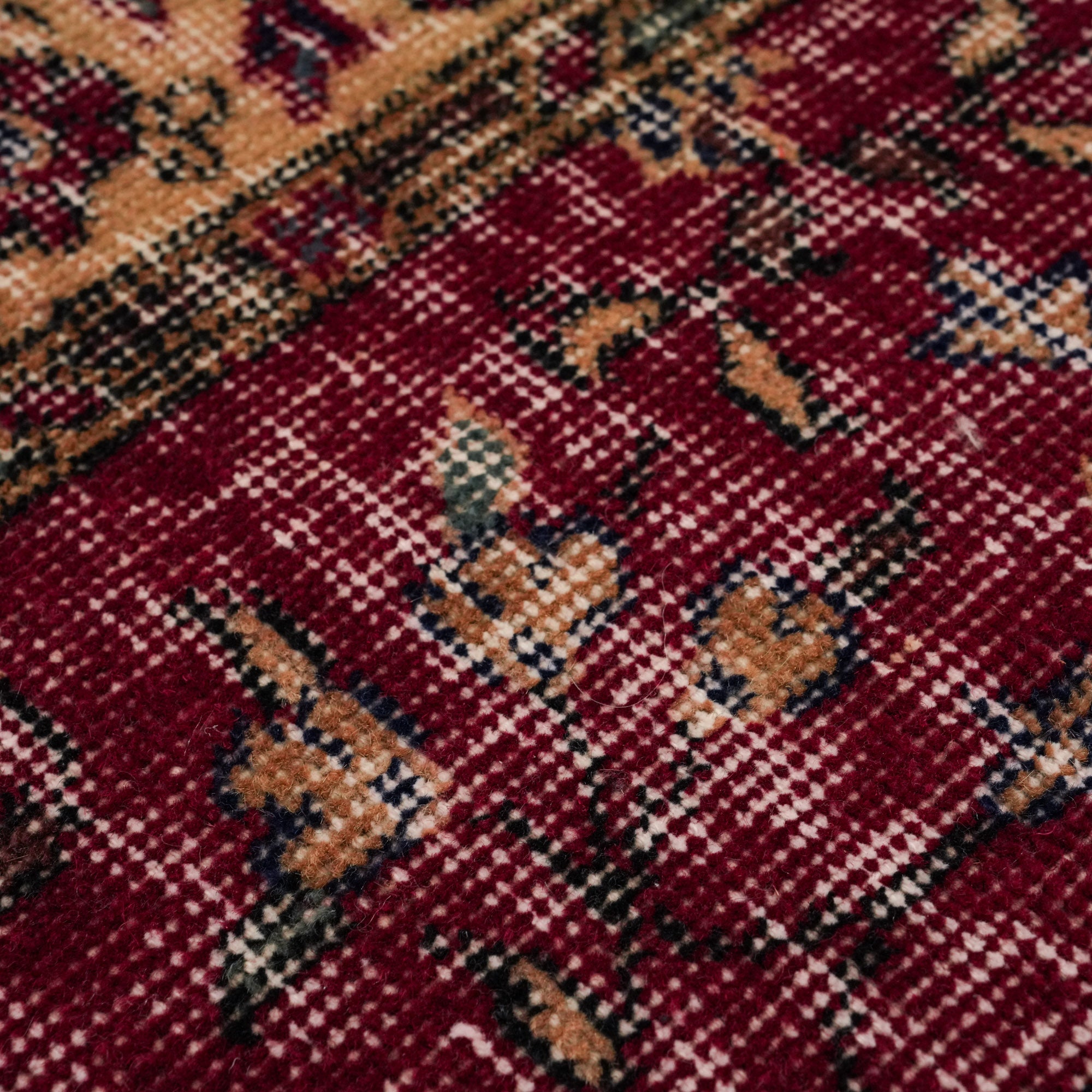 Handwoven Patchwork Patterned Red Wool Ethnic Rug