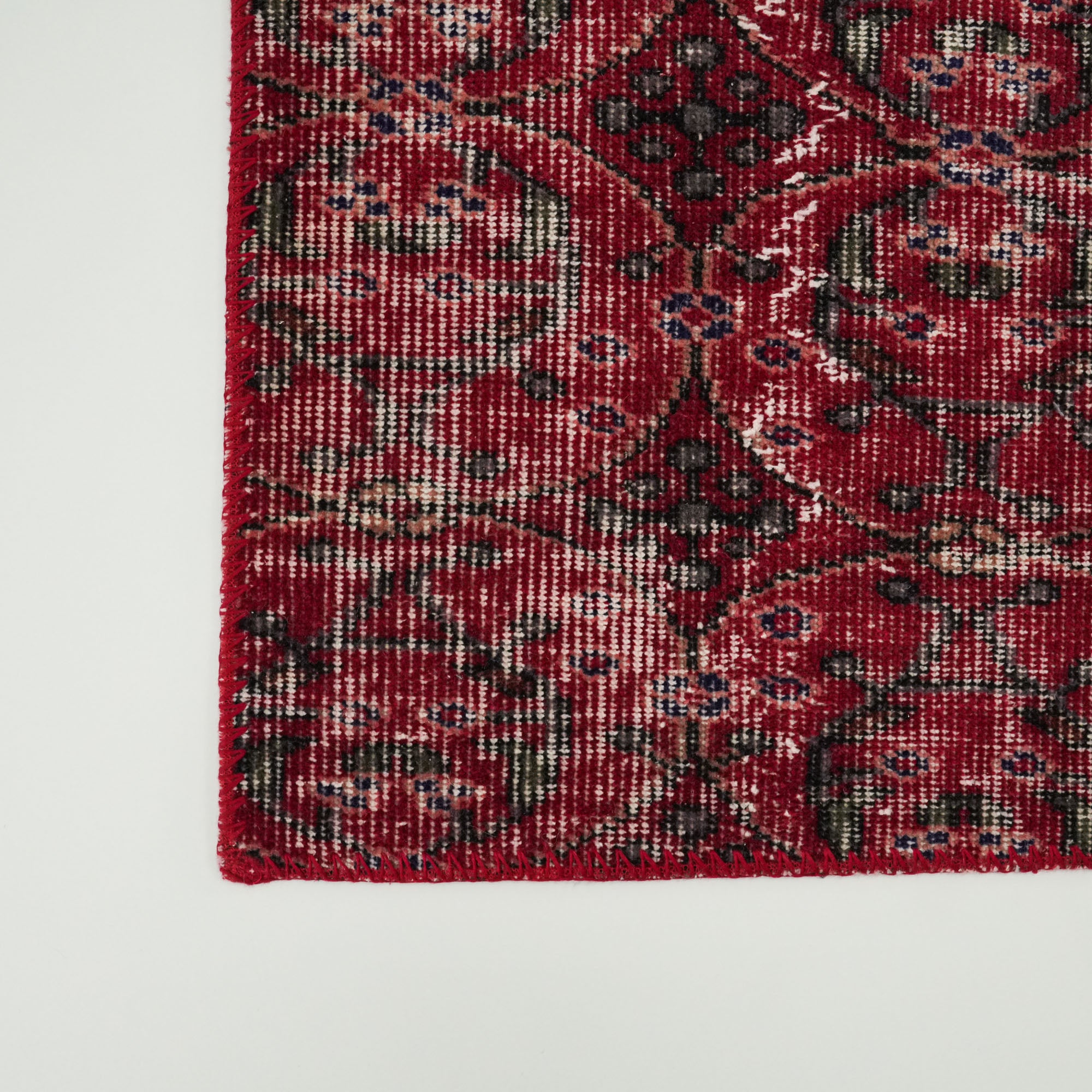 Handwoven Patchwork Patterned Red Wool Ethnic Rug