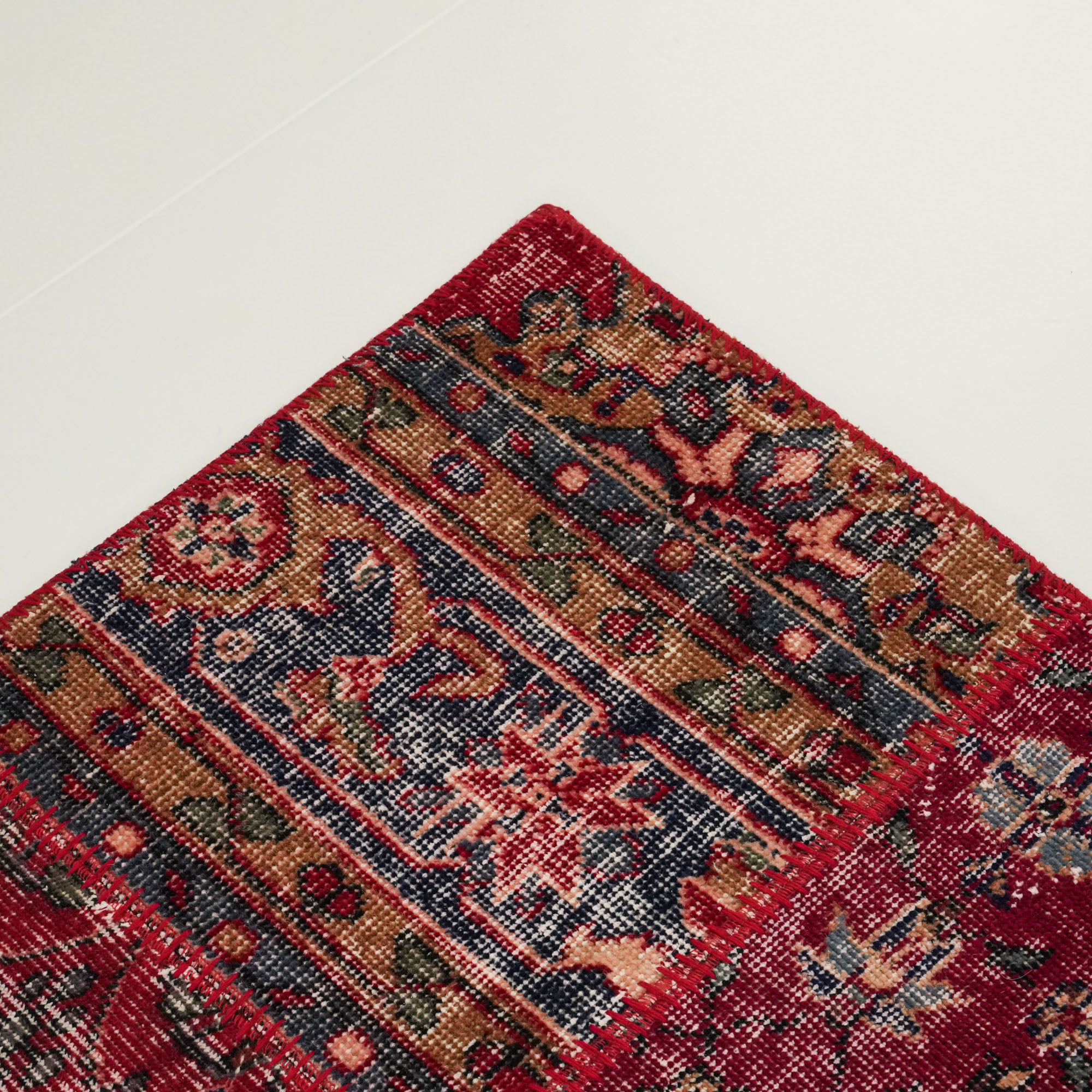 Handwoven Patchwork Patterned Red Wool Ethnic Rug