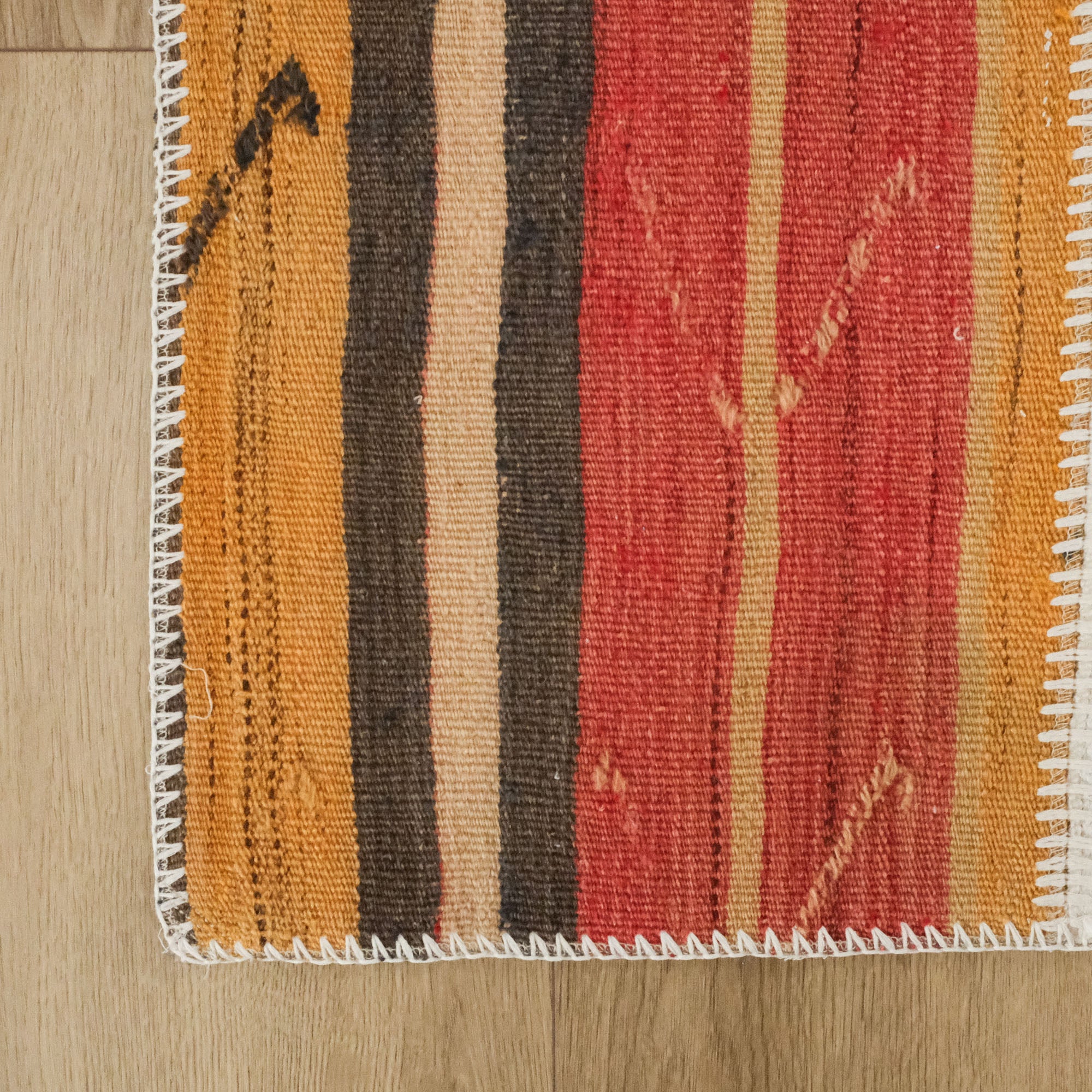 Hand Woven Patchwork Patterned Cream Hessian Carpet