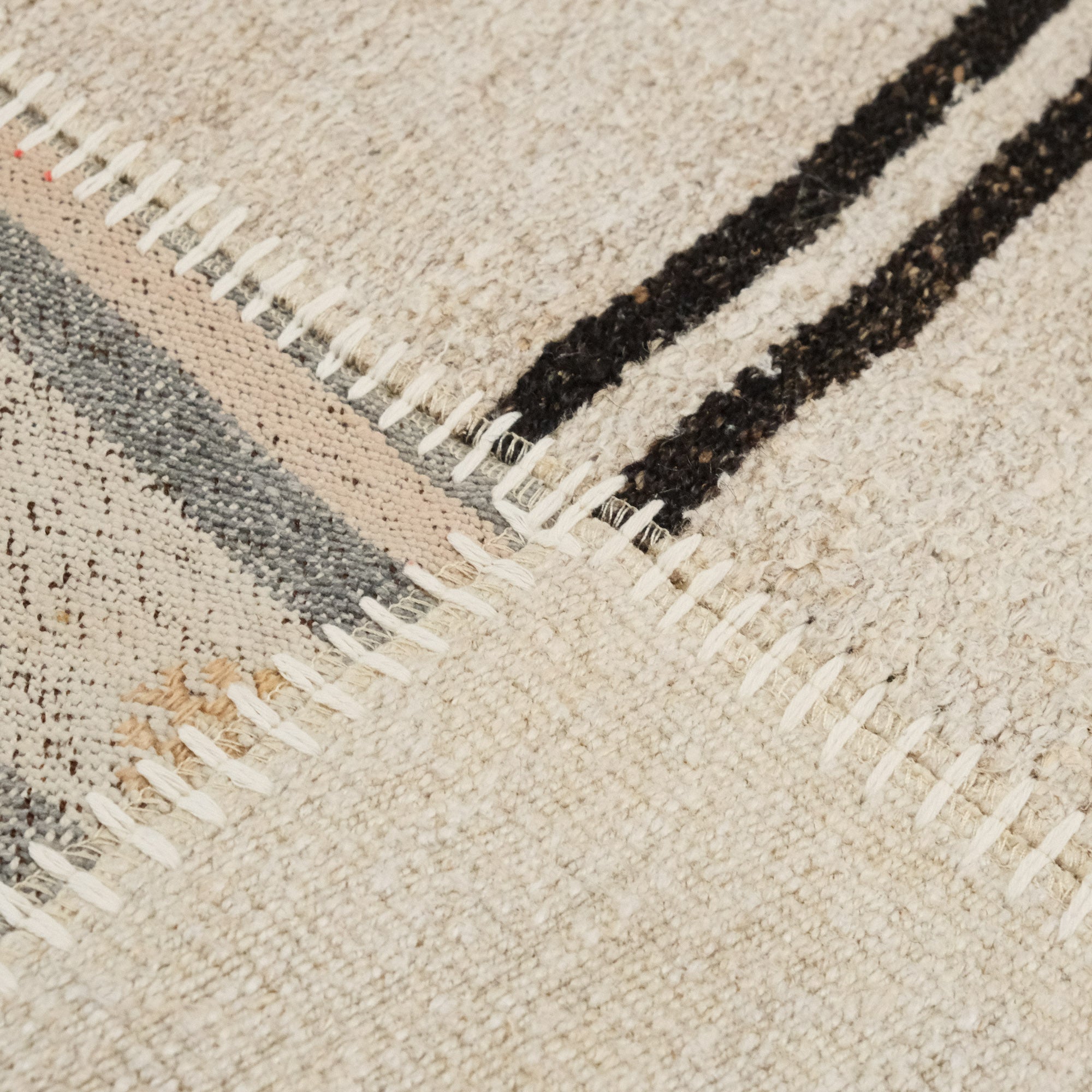 Hand Woven Patchwork Patterned Cream Hessian Carpet