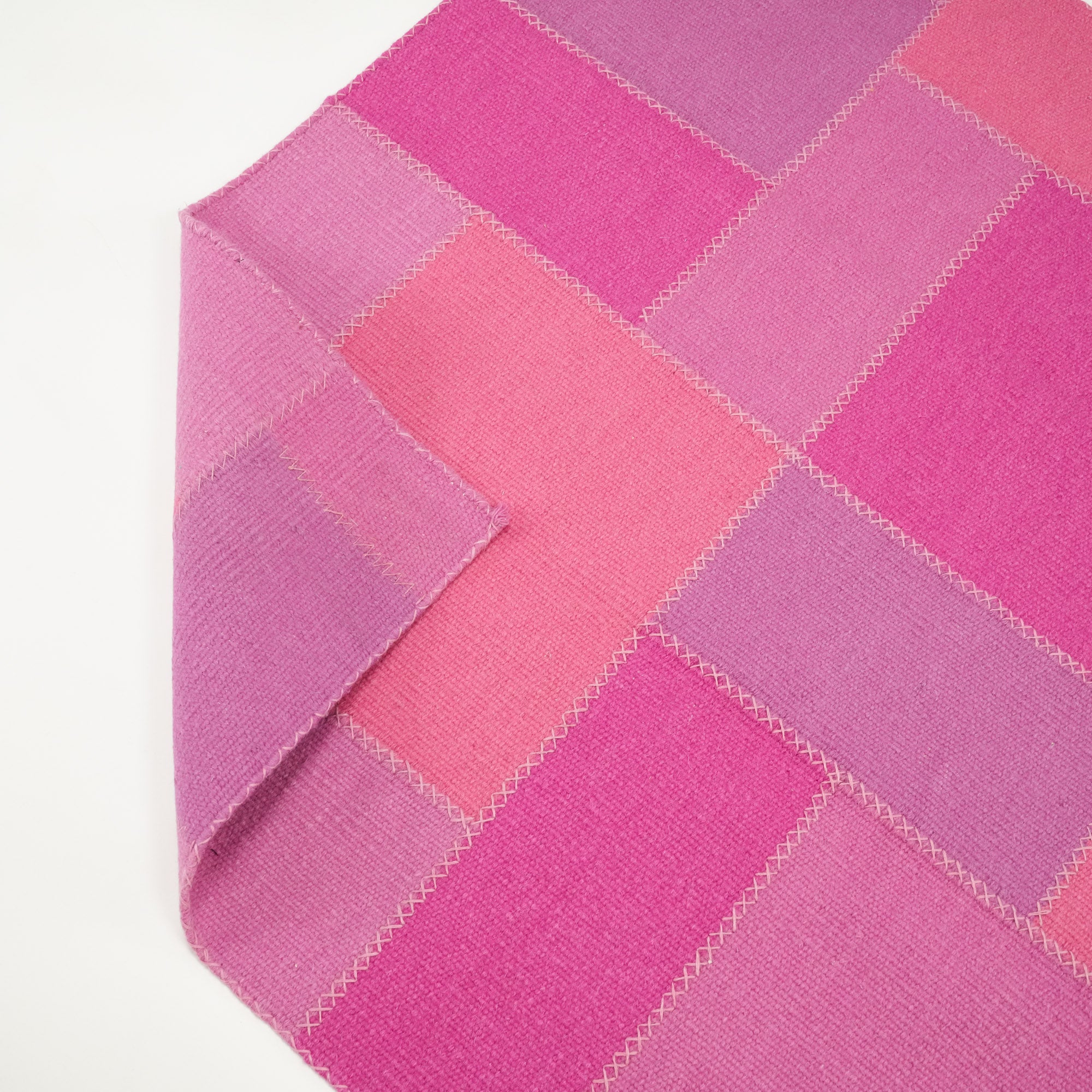 Handwoven Patchwork Patterned Pink Wool Kilim