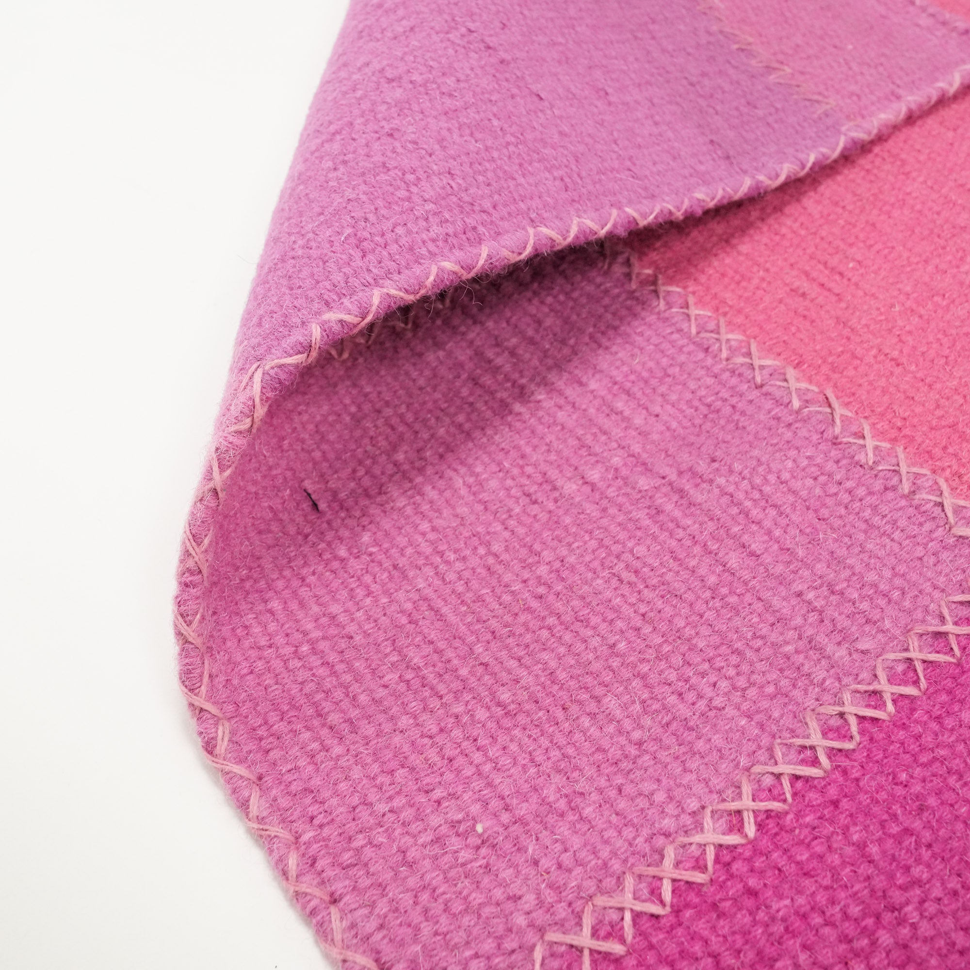 Handwoven Patchwork Patterned Pink Wool Kilim