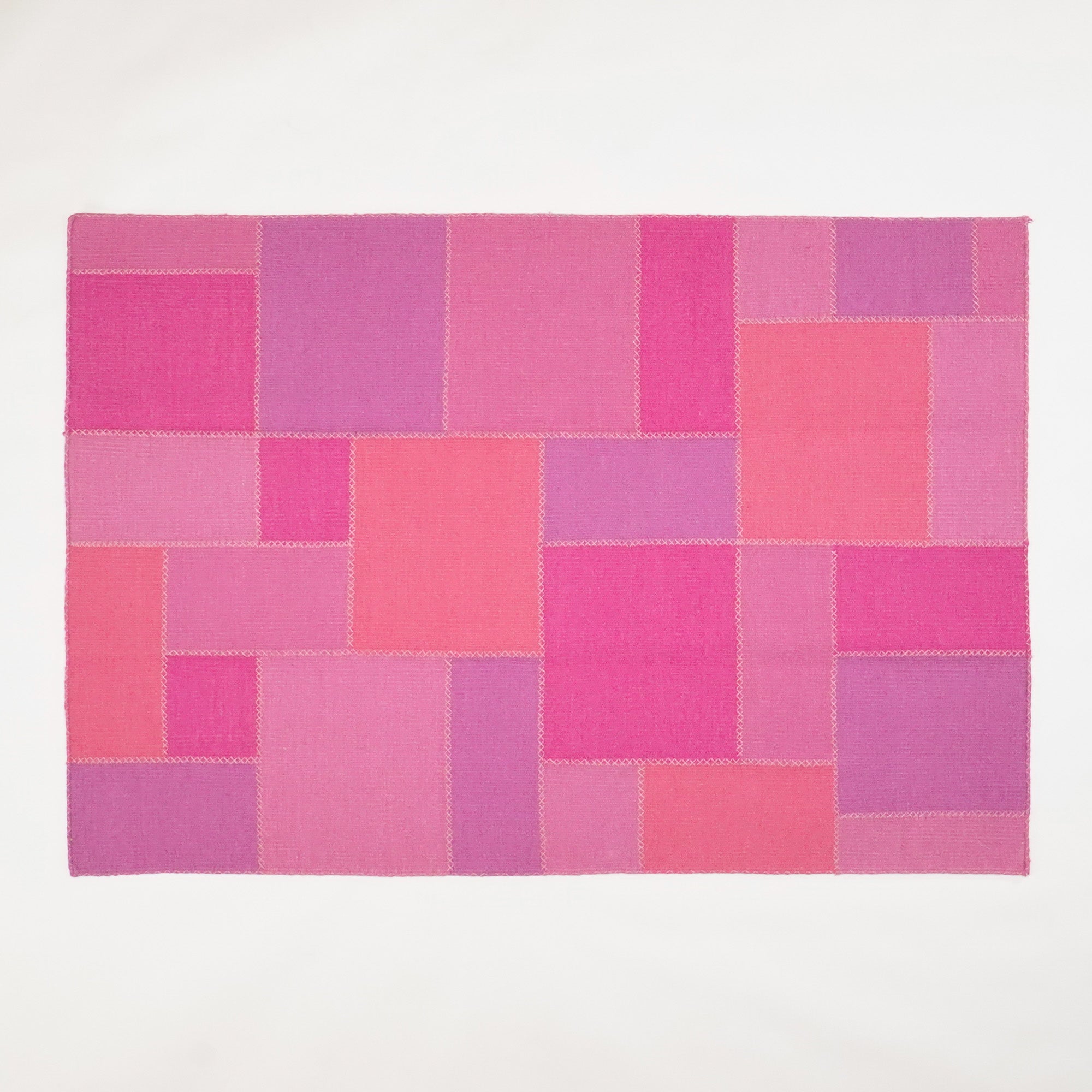 Handwoven Patchwork Patterned Pink Wool Kilim