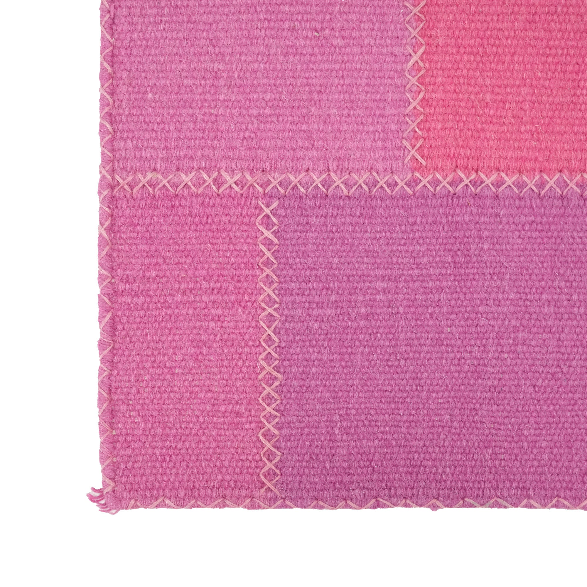 Handwoven Patchwork Patterned Pink Wool Kilim