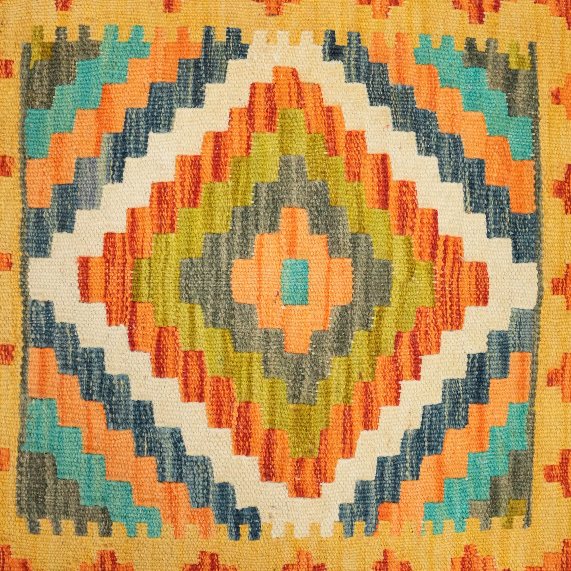 El Dokuma Rengarenk Otantik Desenli Yün Etnik Minder