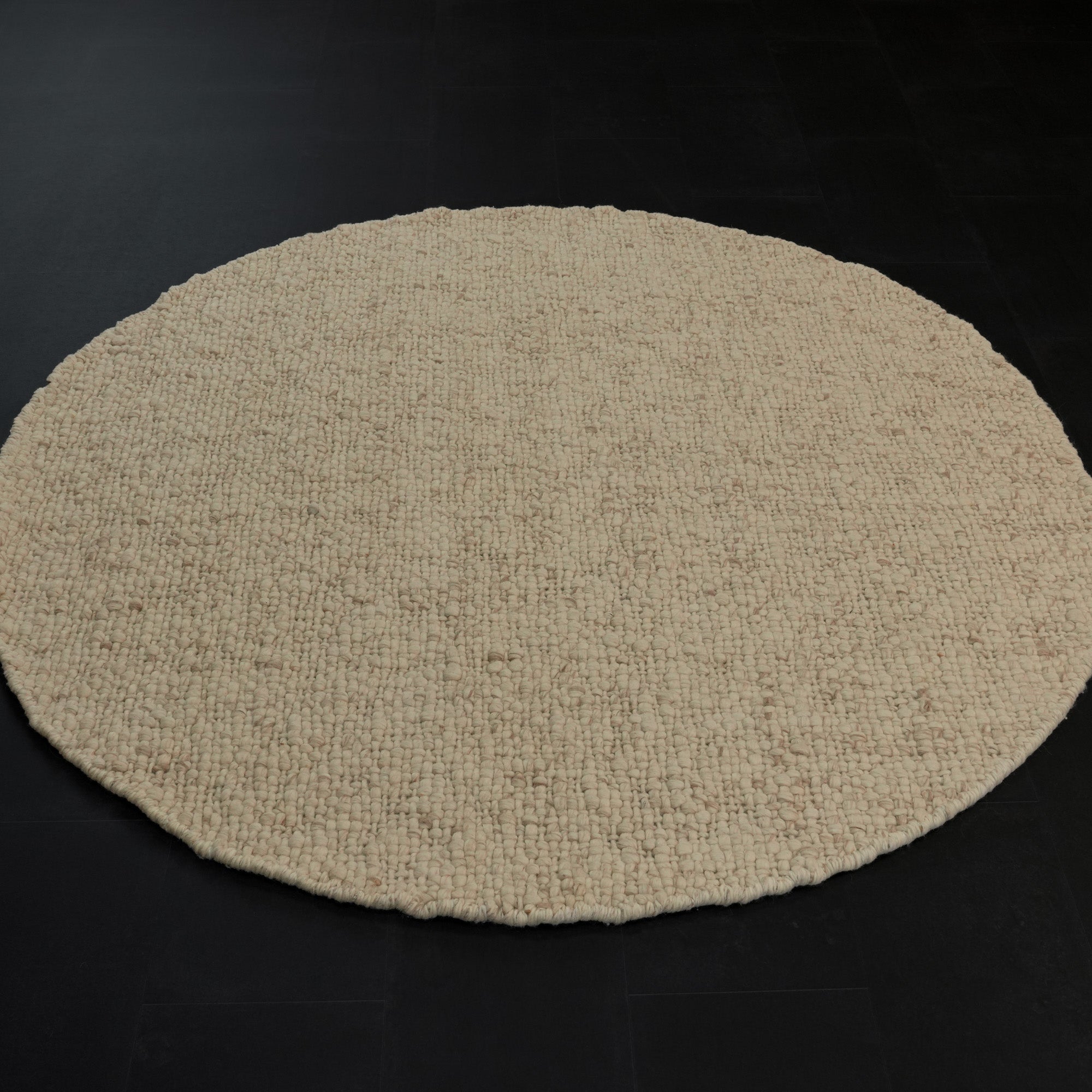 Handwoven Plain Pattern White Round Wool Rug