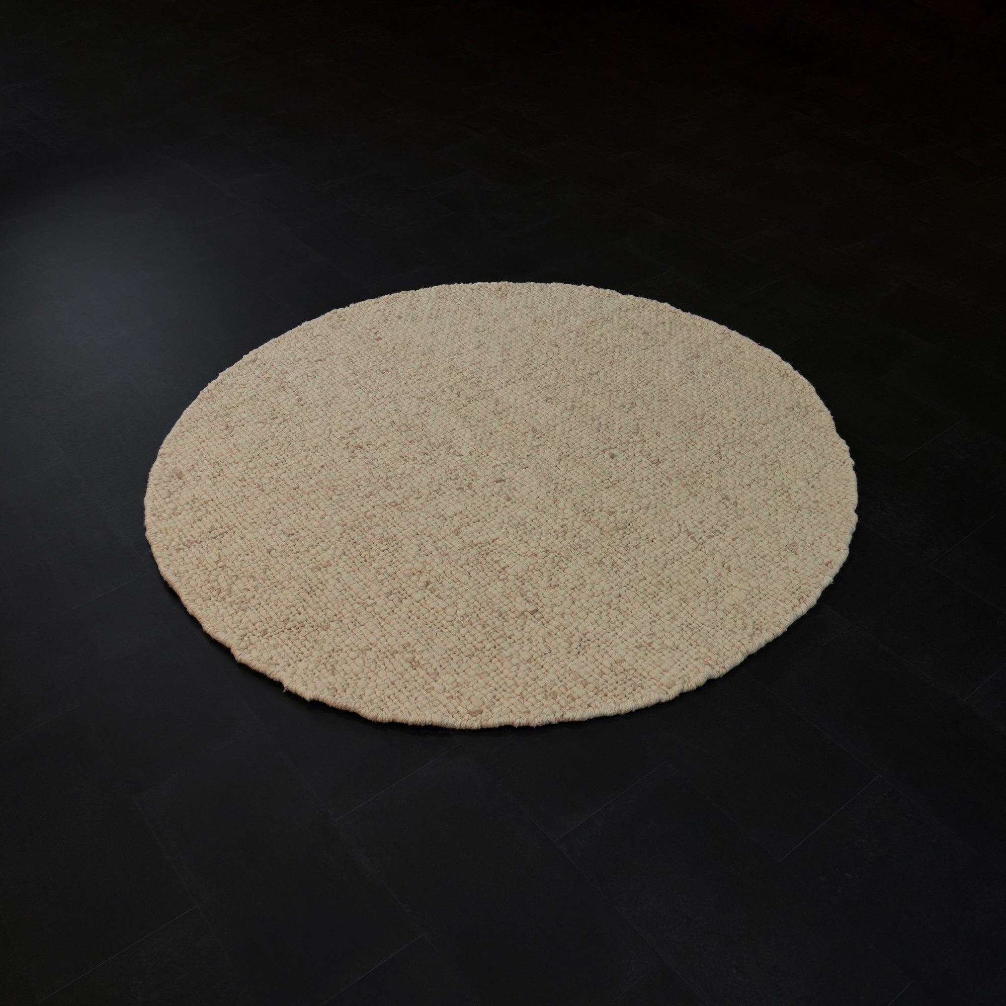 El Dokuma Sade Desenli Beyaz Yuvarlak Yün Halı