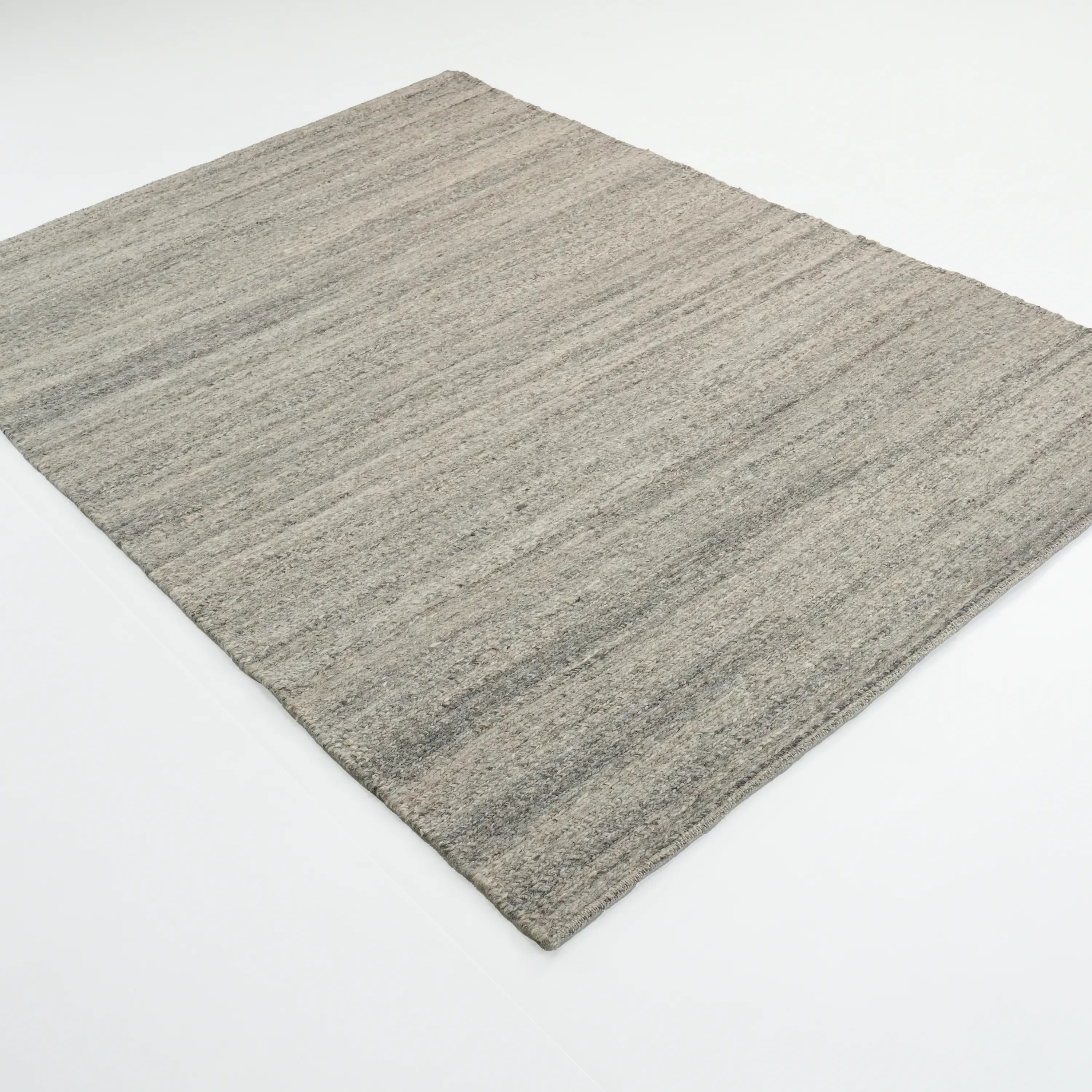 Handwoven Plain Patterned Gray Wool Rug