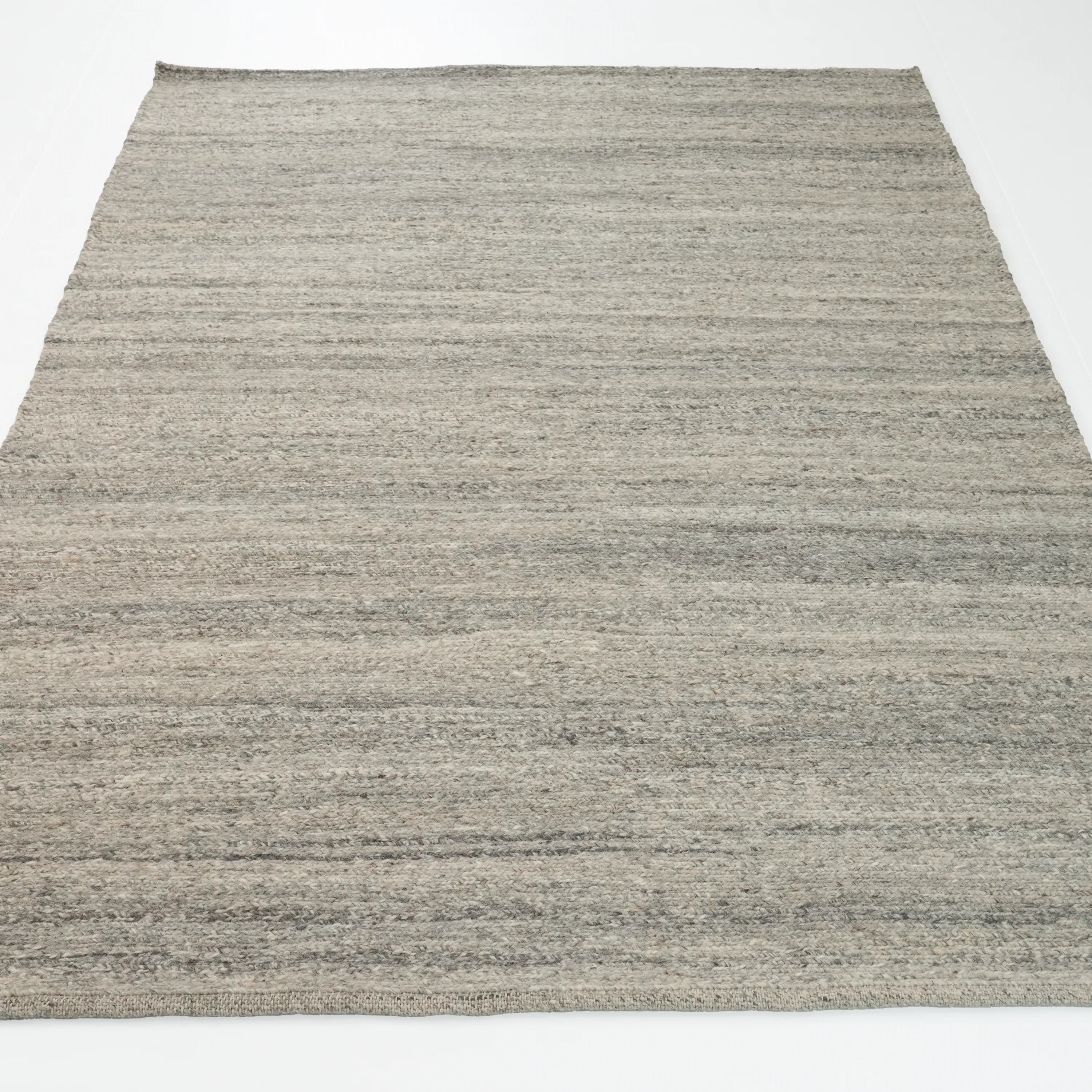 Handwoven Plain Patterned Gray Wool Rug