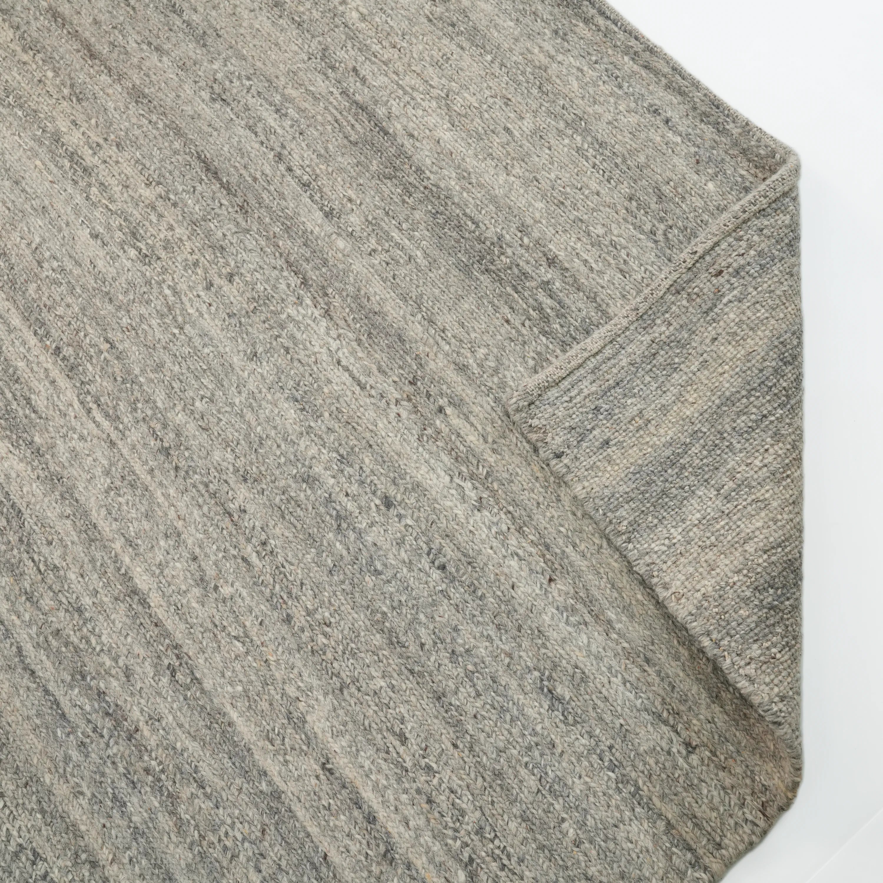 Handwoven Plain Patterned Gray Wool Rug