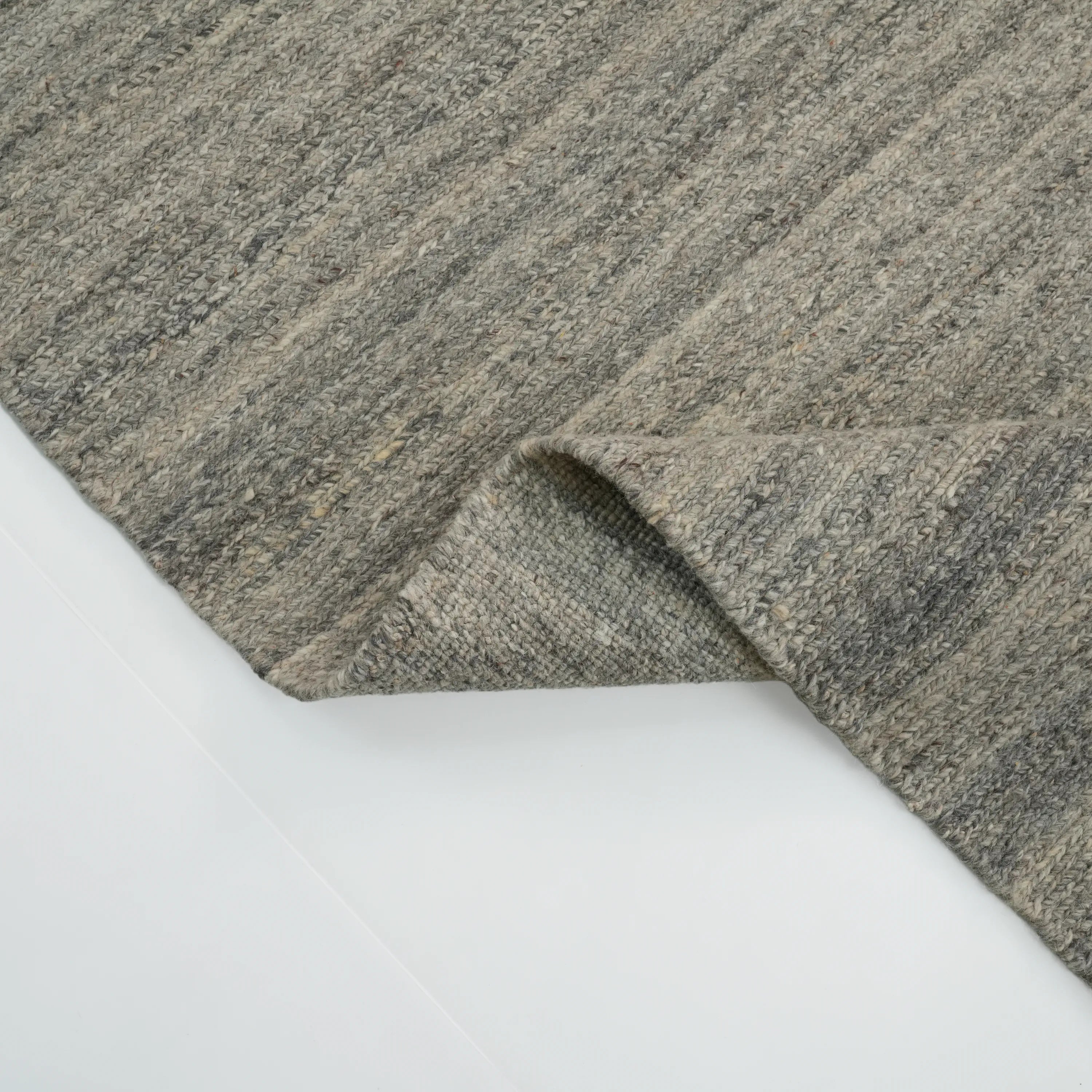 Handwoven Plain Patterned Gray Wool Rug