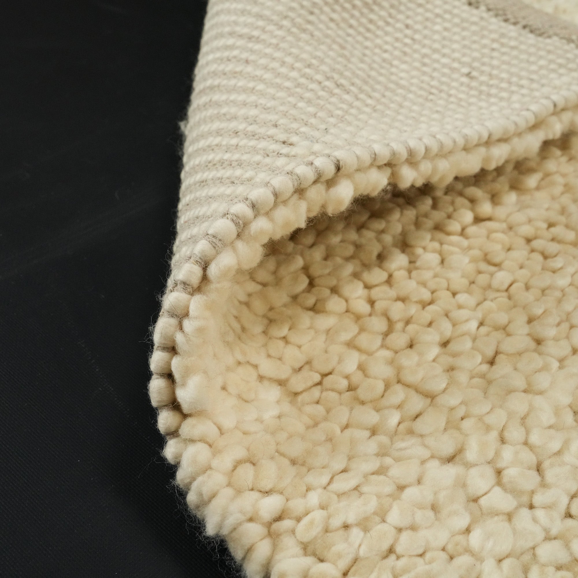 Hand Woven Plain Patterned Cream Wool Carpet