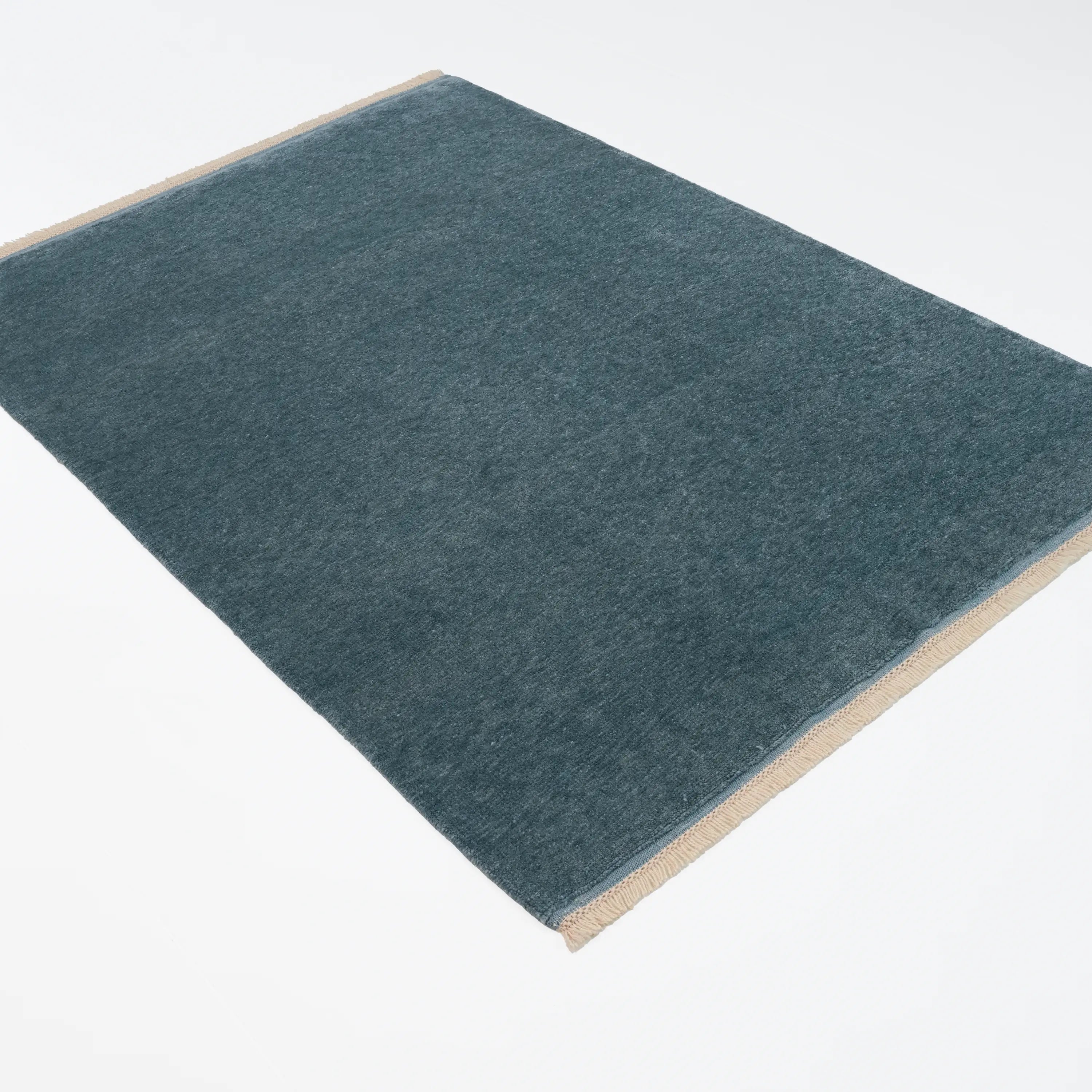 Handwoven Plain Patterned Blue Wool Rug