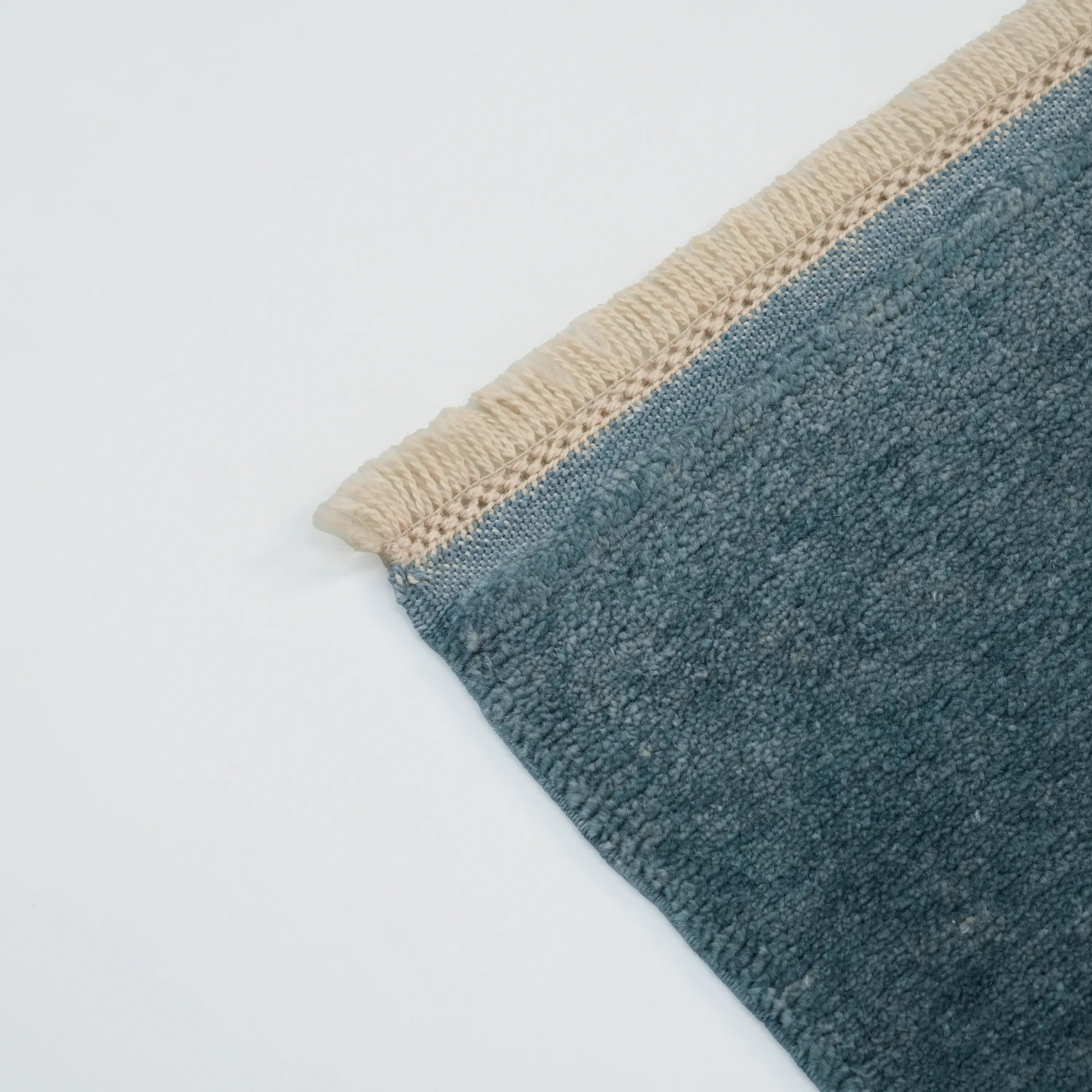 Handwoven Plain Patterned Blue Wool Rug