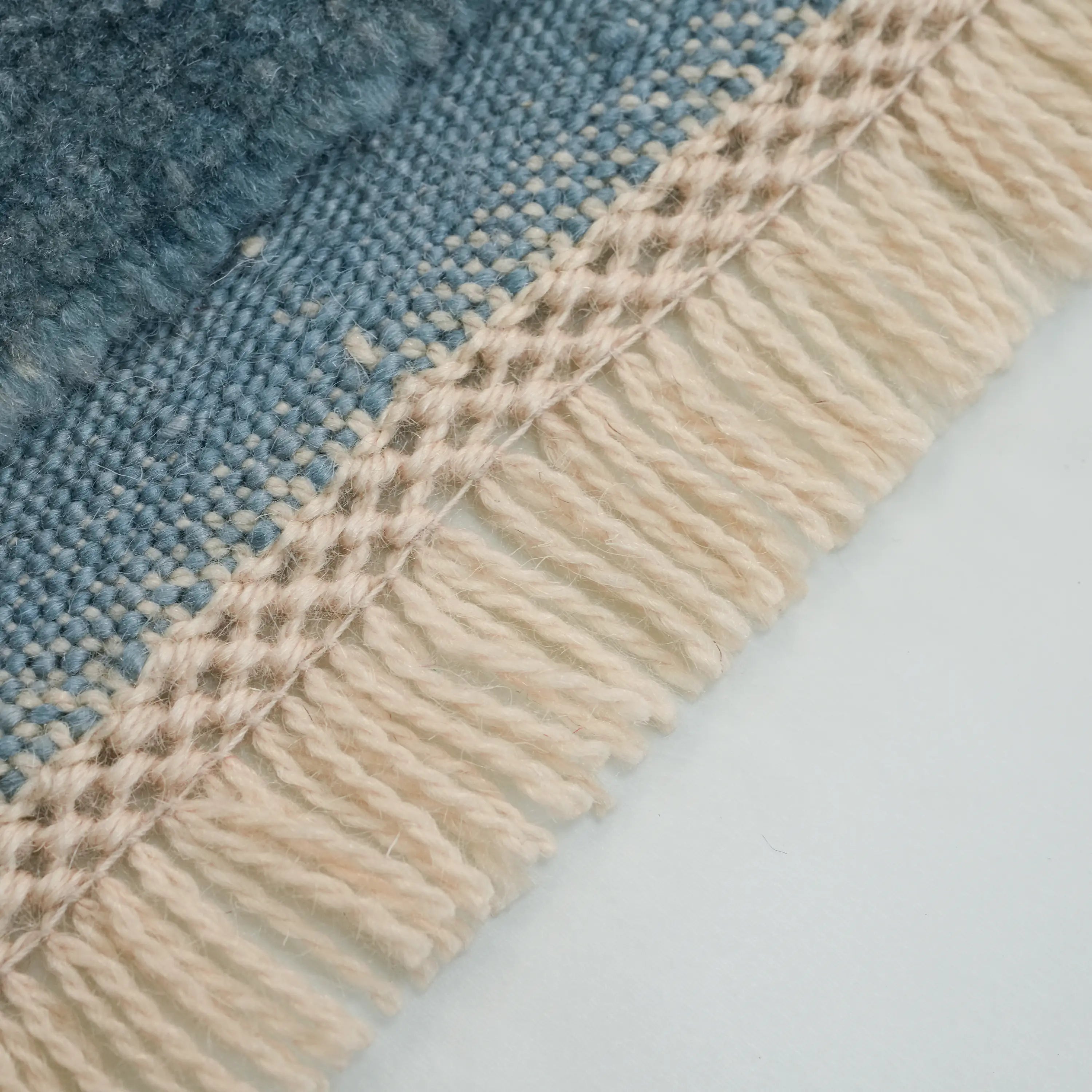 Handwoven Plain Patterned Blue Wool Rug