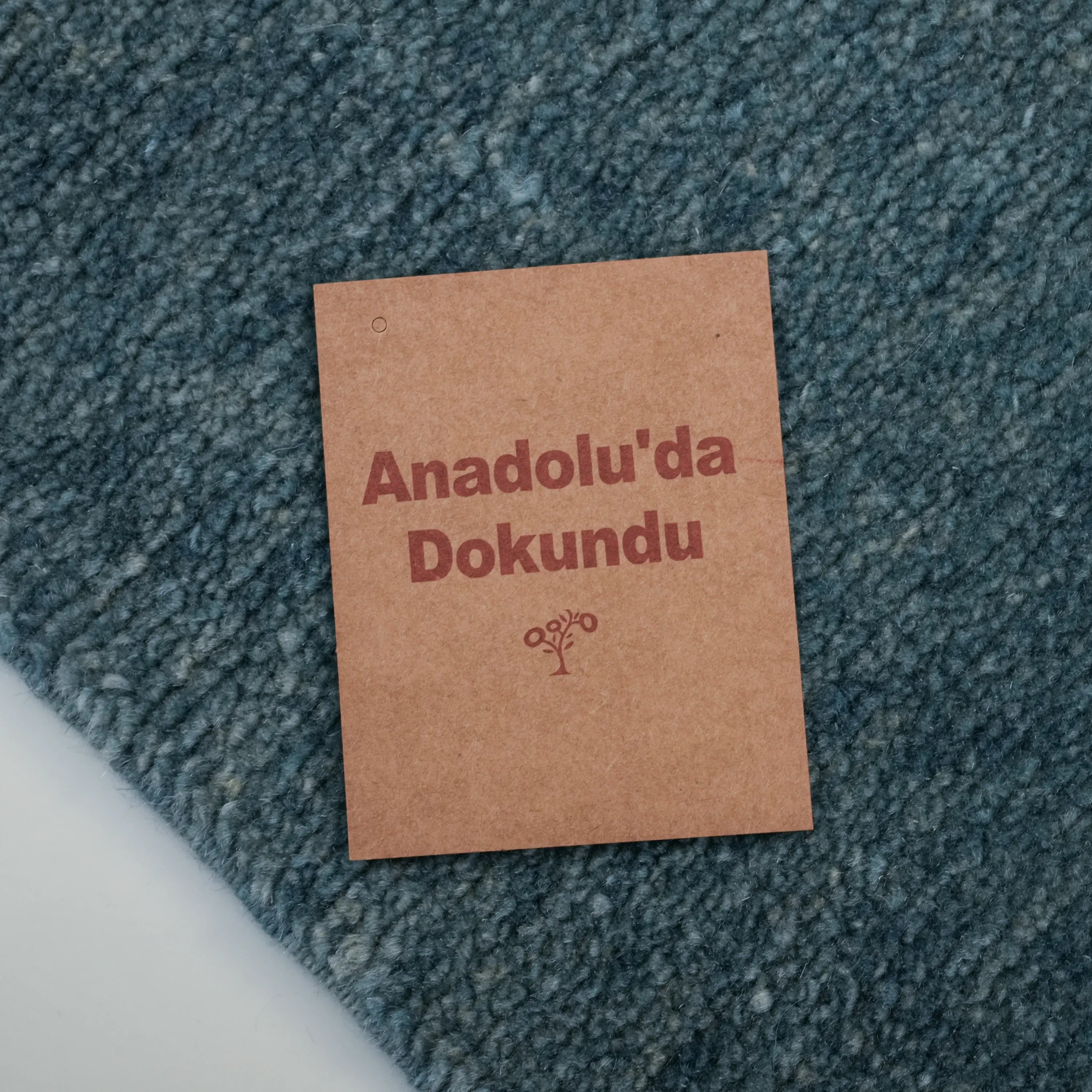 Handwoven Plain Patterned Blue Wool Rug