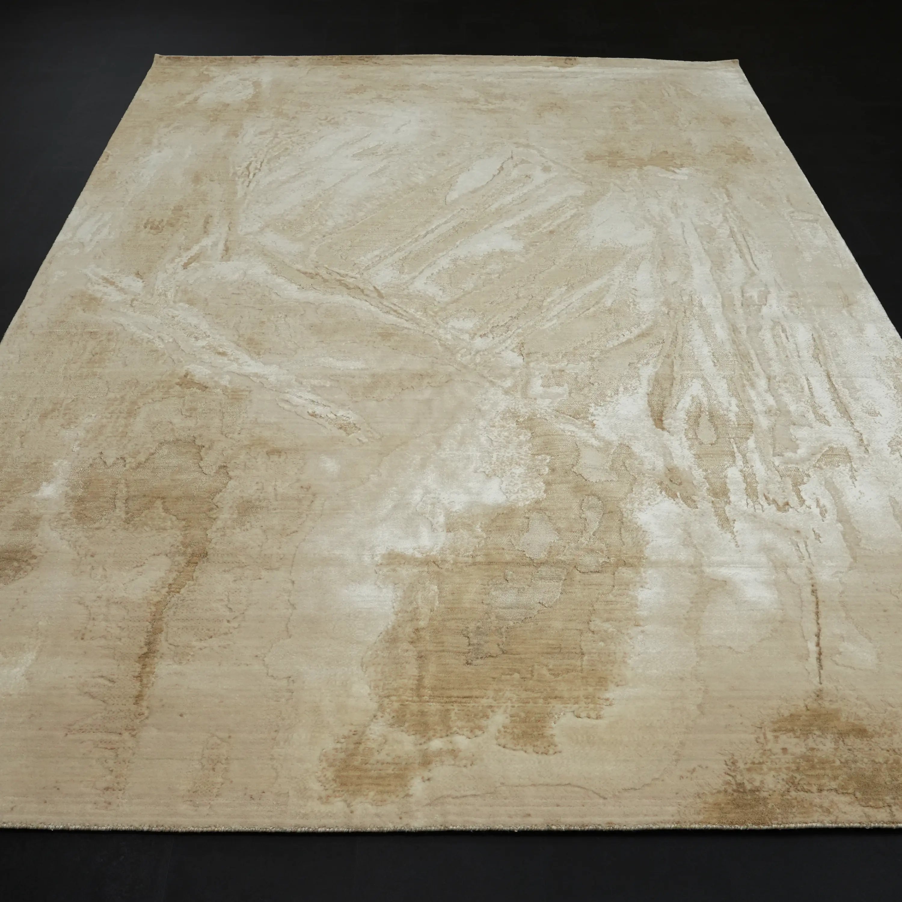 Soyut Desenli Bej Yün Tezgah Dokuma Halı