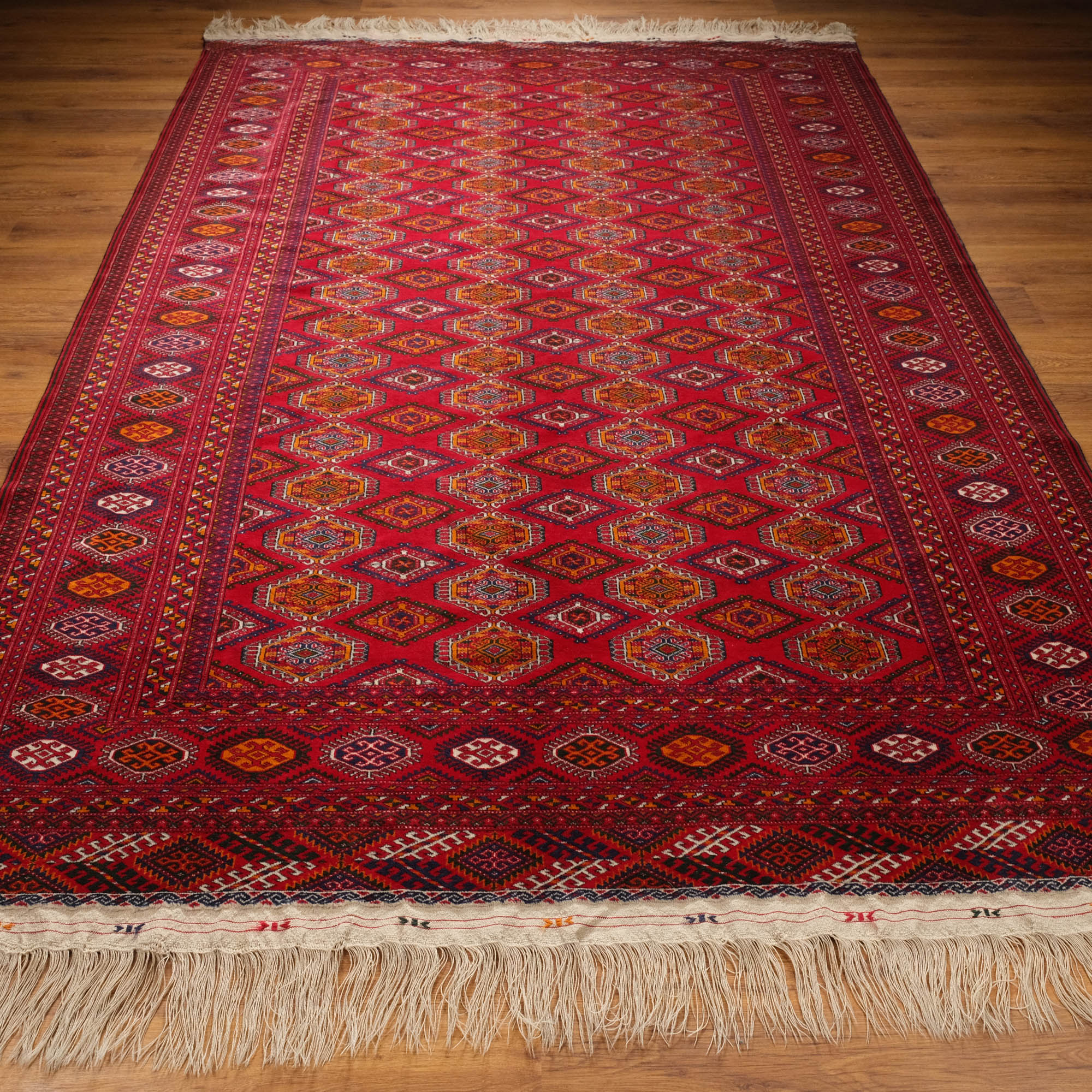 El Dokuma Türkmen Buhara Desenli Bordo Halı