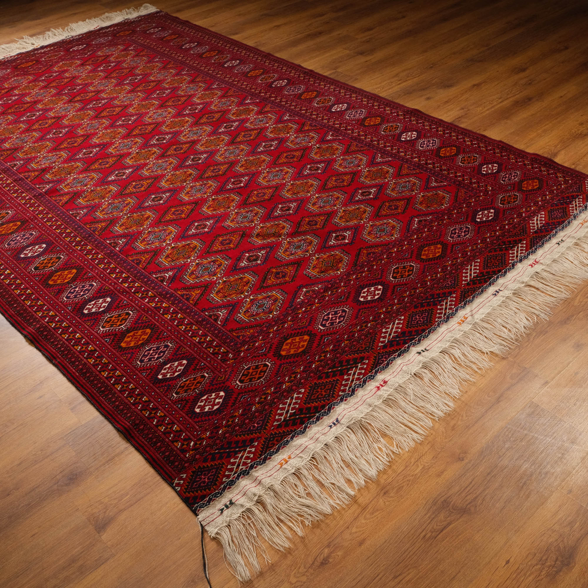 El Dokuma Türkmen Buhara Desenli Bordo Halı