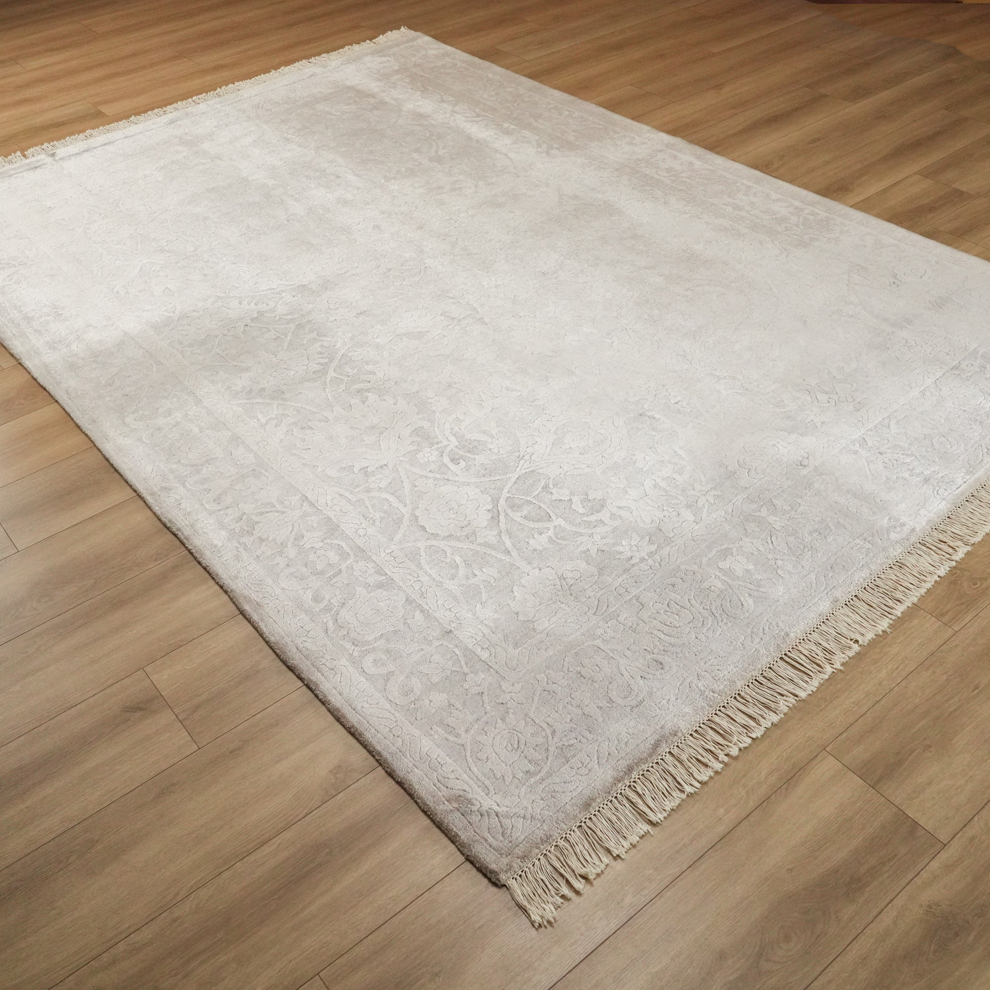 Hand Woven Vintage Patterned Gray Bamboo Carpet