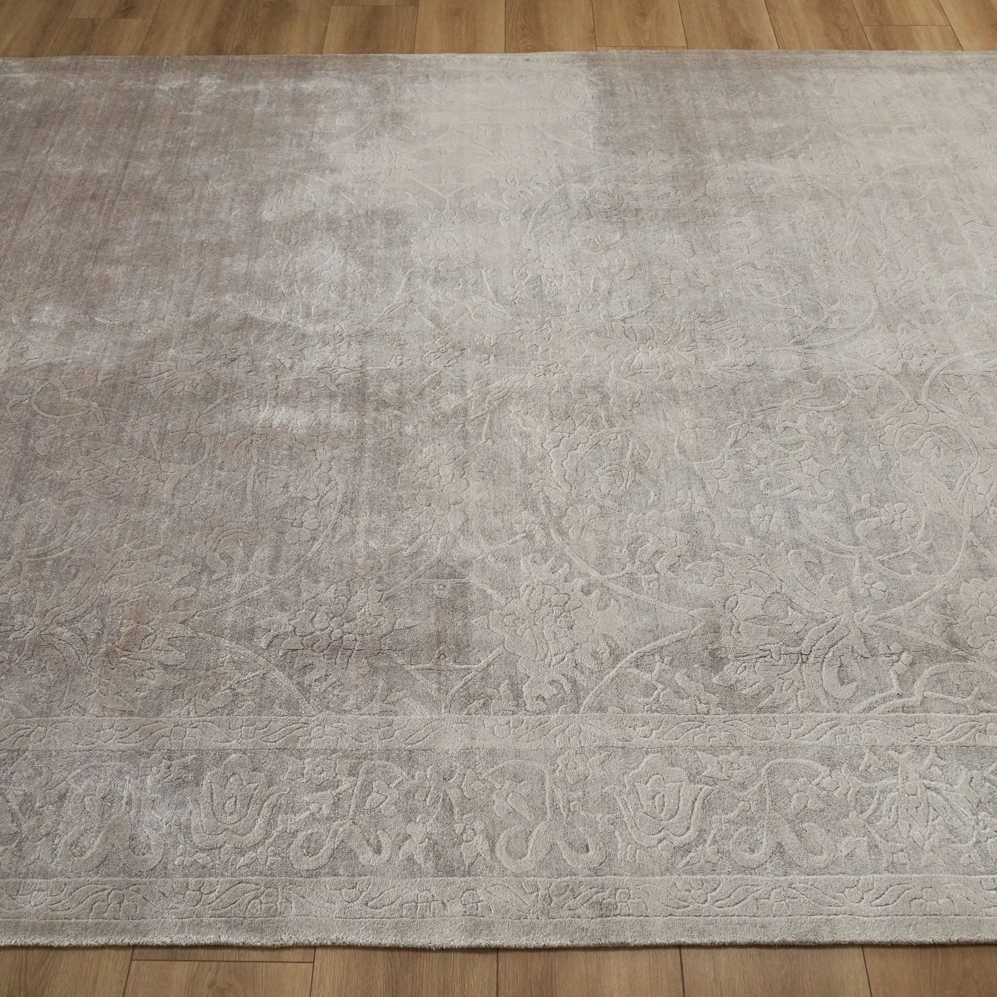 Hand Woven Vintage Patterned Gray Bamboo Carpet