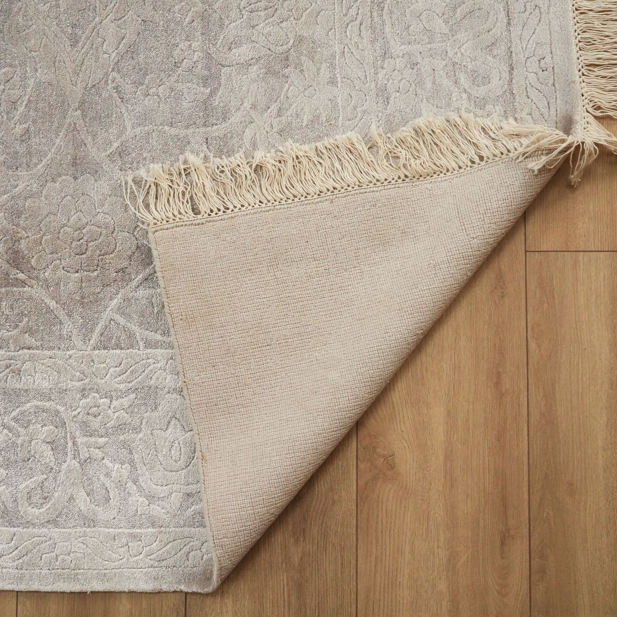 Hand Woven Vintage Patterned Gray Bamboo Carpet