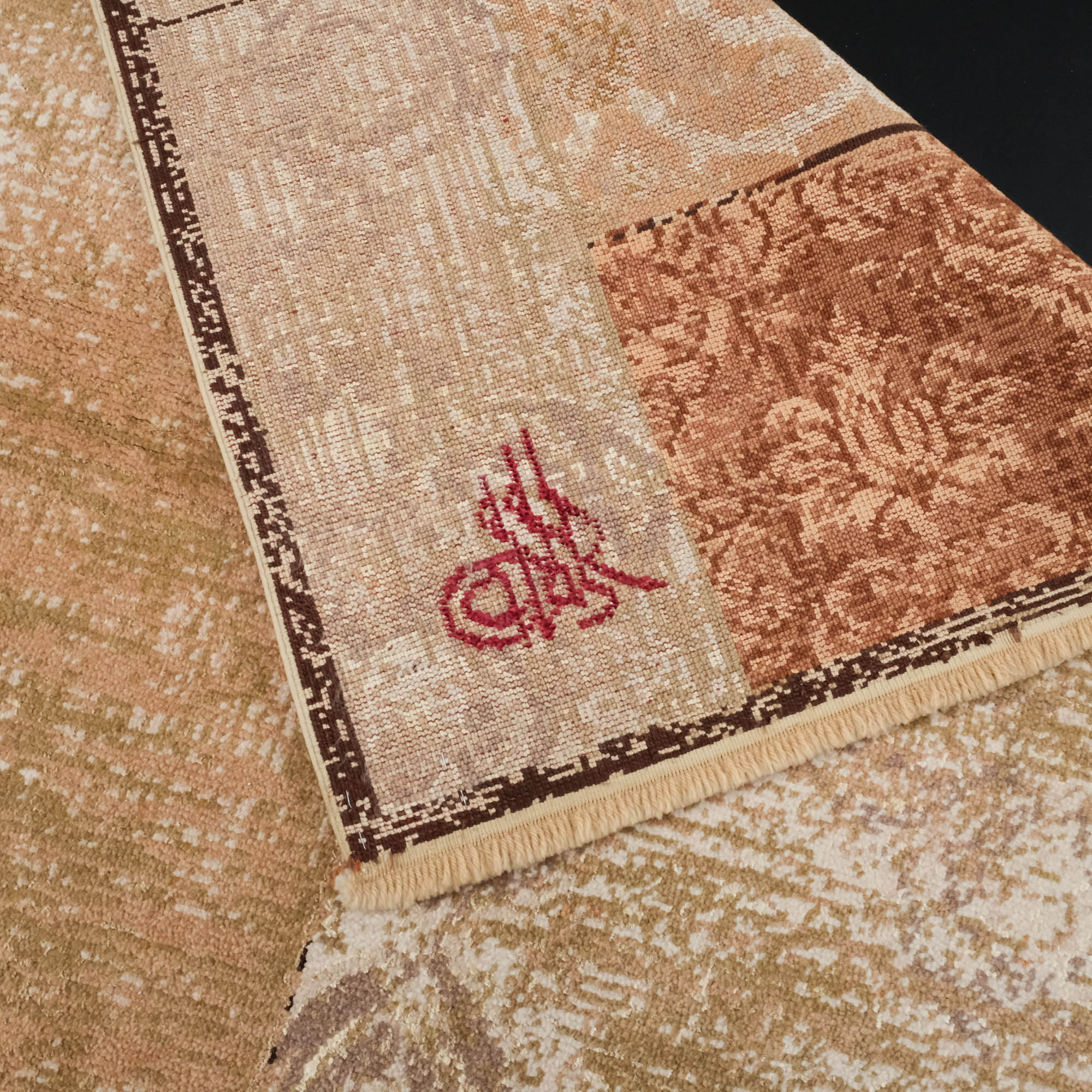 Hand Woven Beige Vintage Patterned Silk Carpet