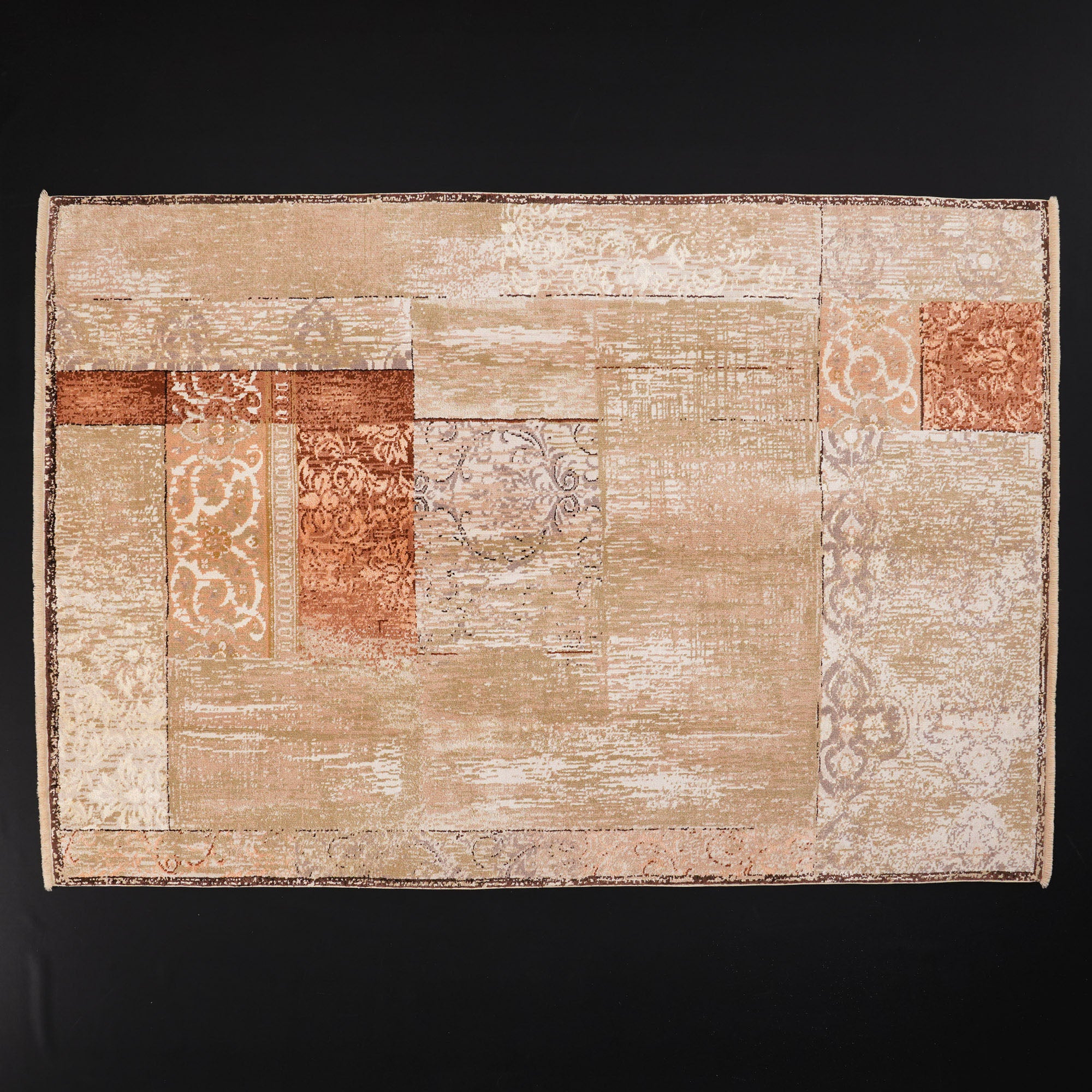 Hand Woven Beige Vintage Patterned Silk Carpet