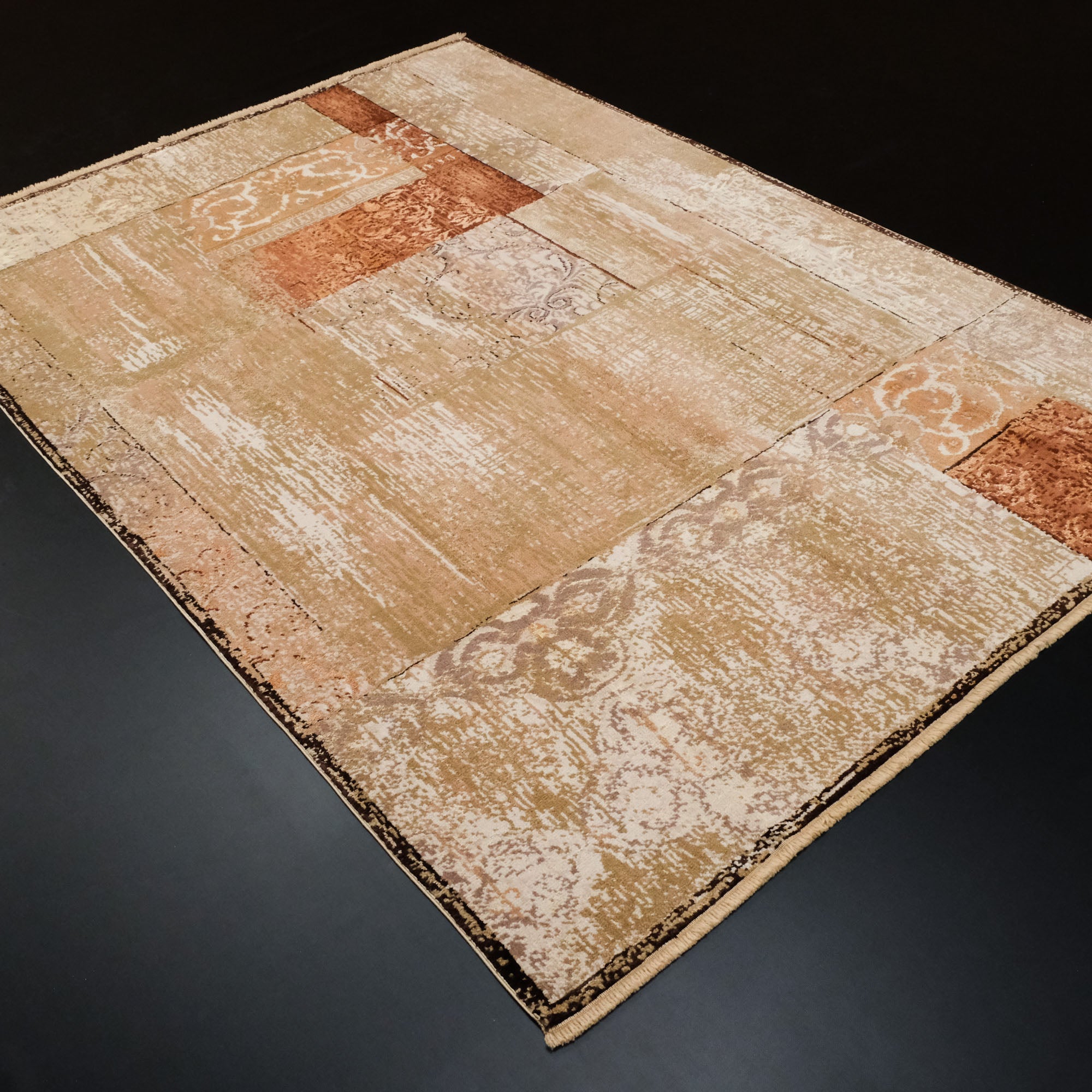 Hand Woven Beige Vintage Patterned Silk Carpet