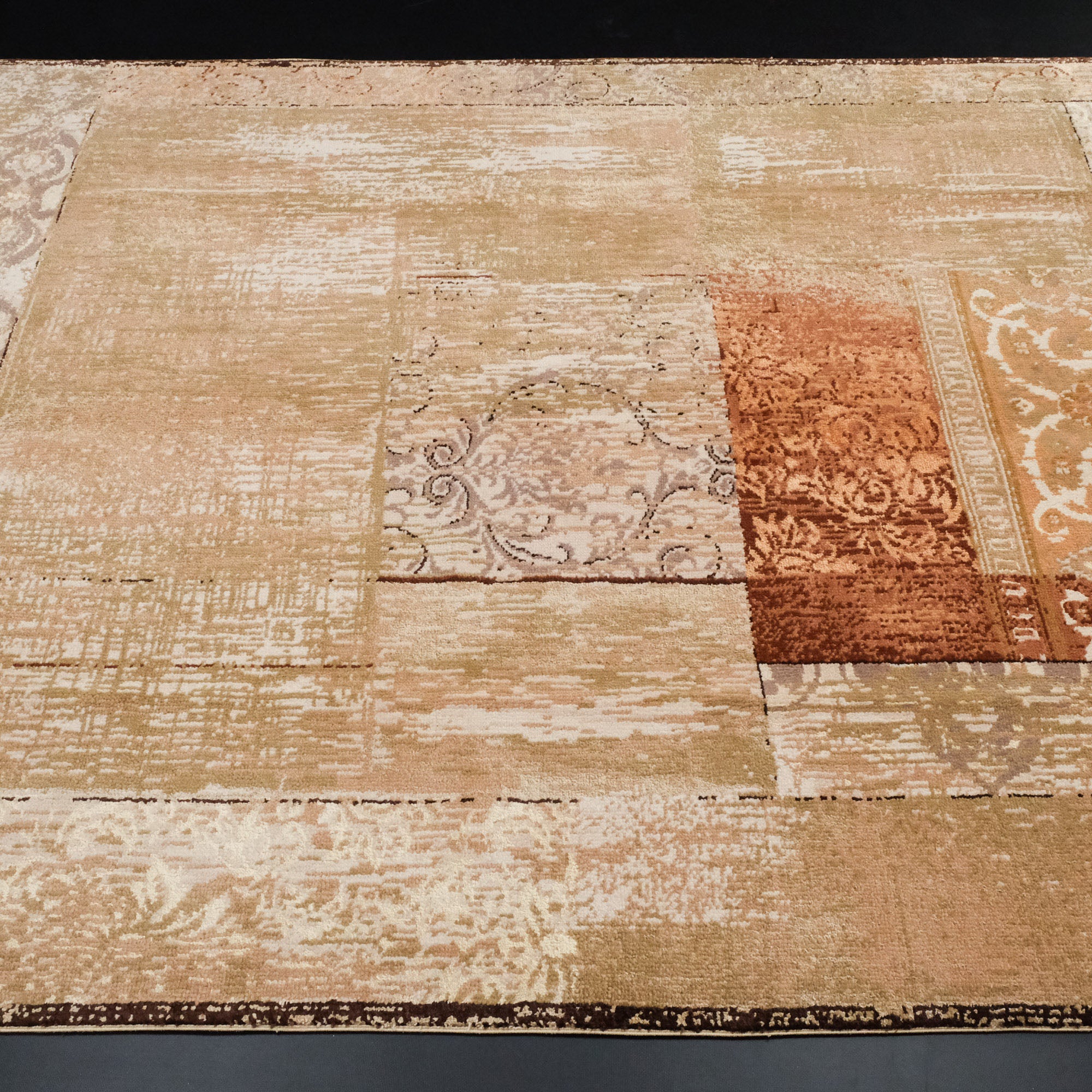 Hand Woven Beige Vintage Patterned Silk Carpet