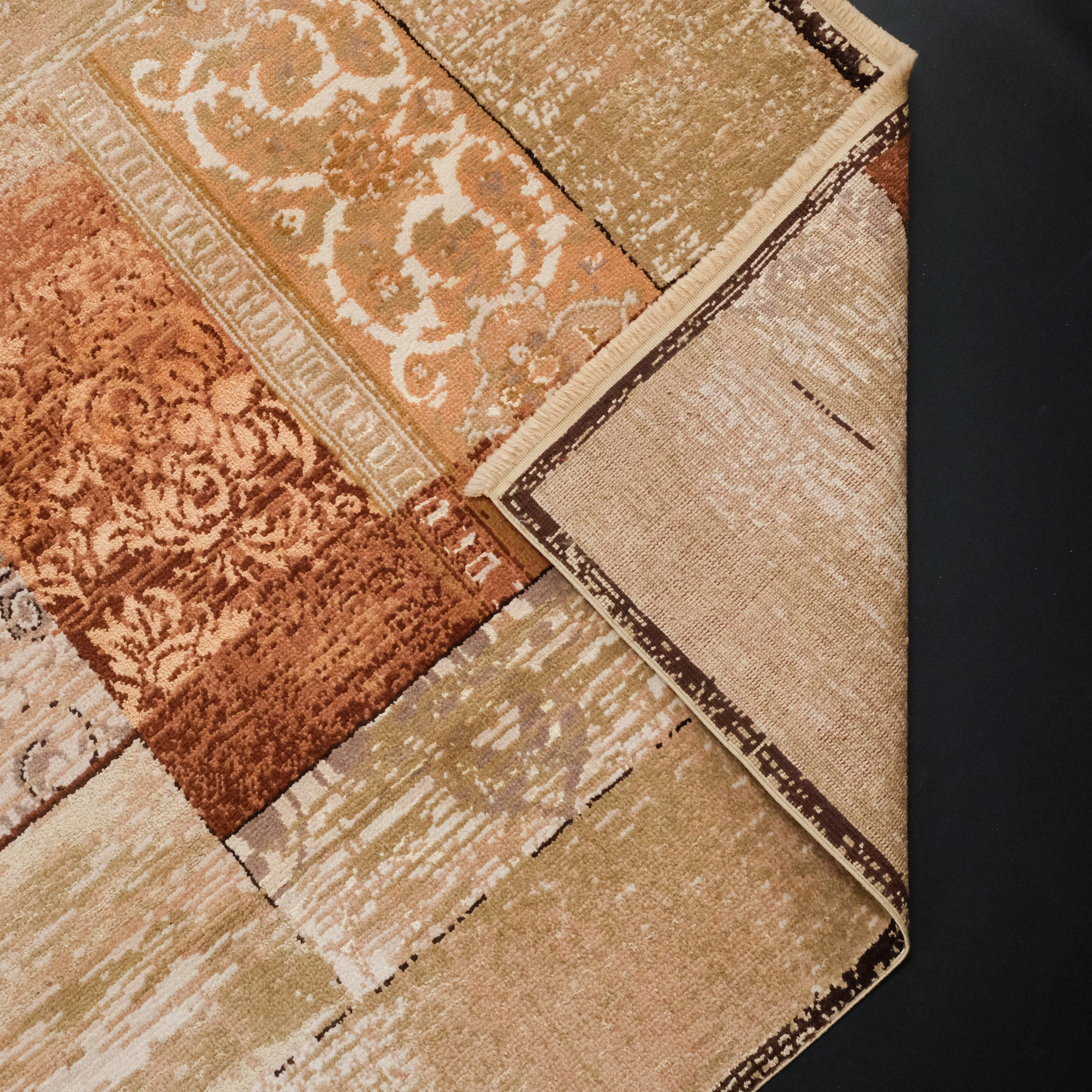 Hand Woven Beige Vintage Patterned Silk Carpet