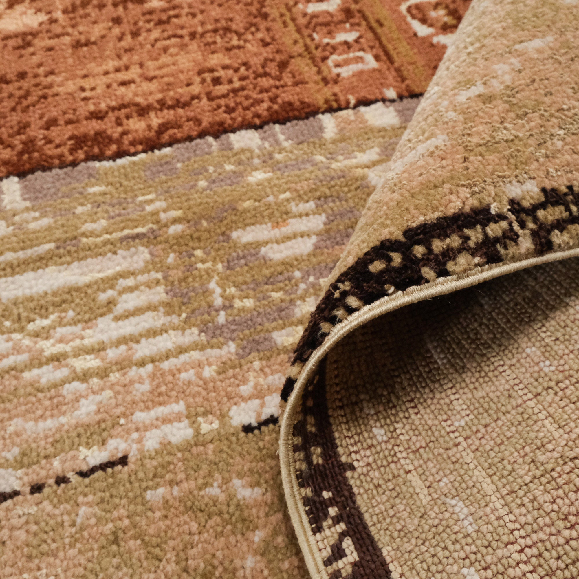 Hand Woven Beige Vintage Patterned Silk Carpet