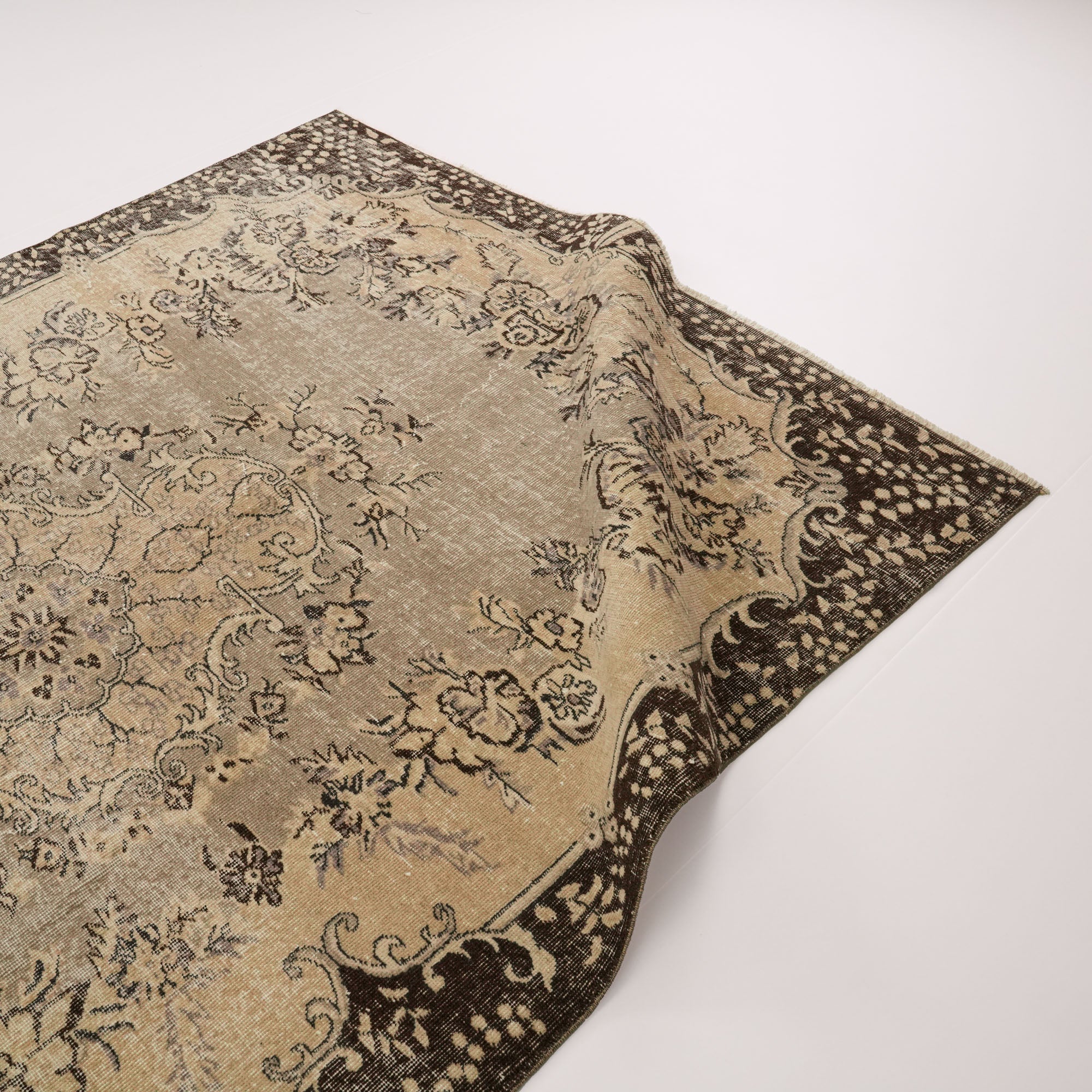 El Dokuma Vintage Patterned Brown Wool Rug