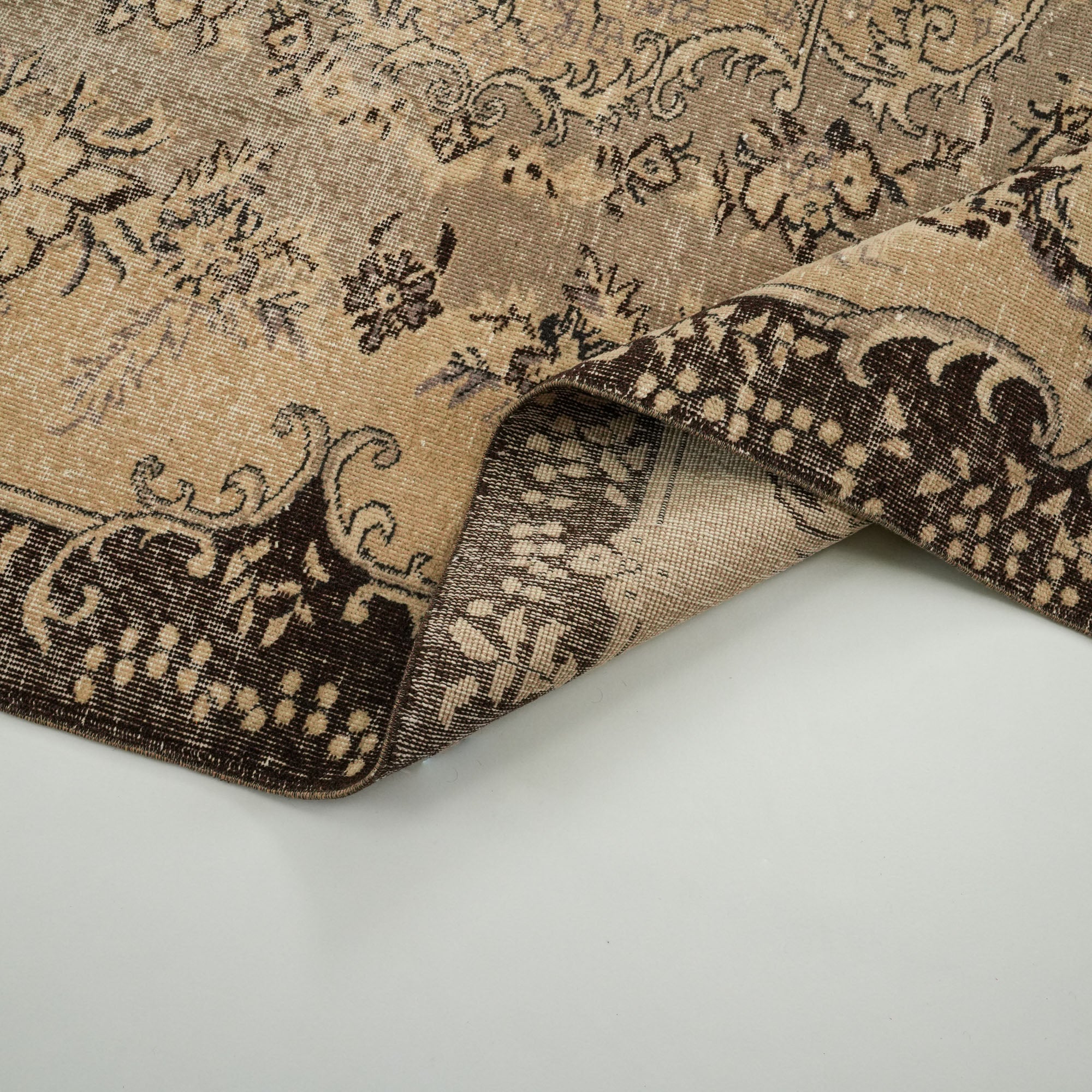 El Dokuma Vintage Patterned Brown Wool Rug