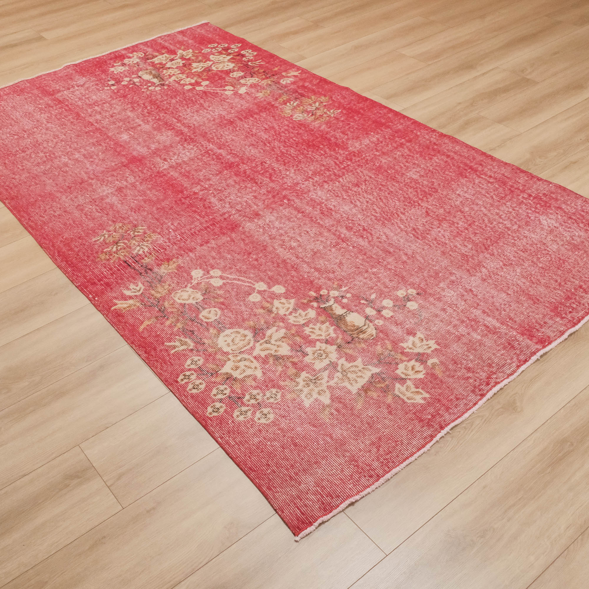 Hand-Woven Vintage Patterned Red Wool Modern Carpet