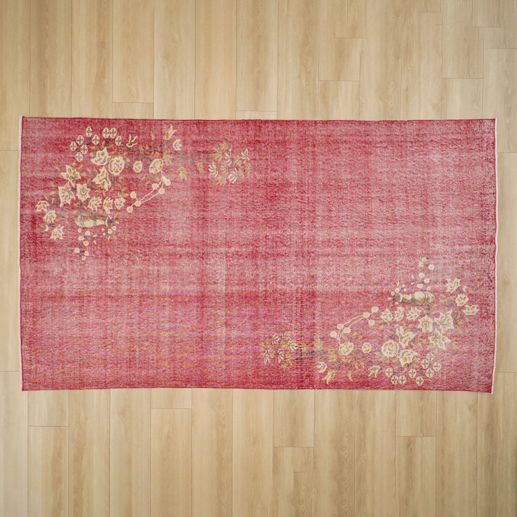 Hand-Woven Vintage Patterned Red Wool Modern Carpet